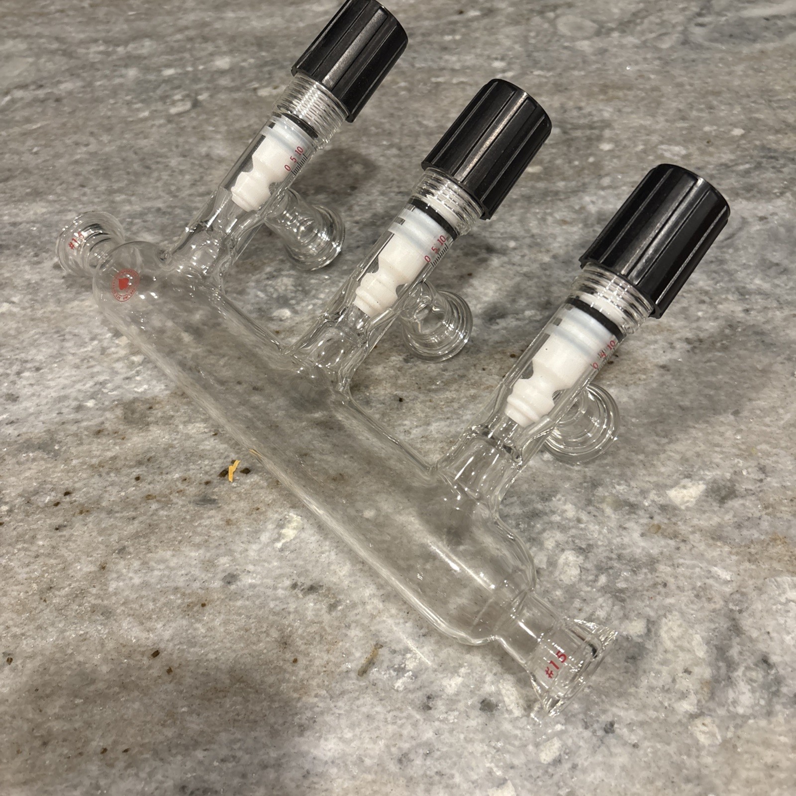 ACE Glass 3-Port #15 Vacuum Manifold Inert Gas Scientific Glassware Excellent