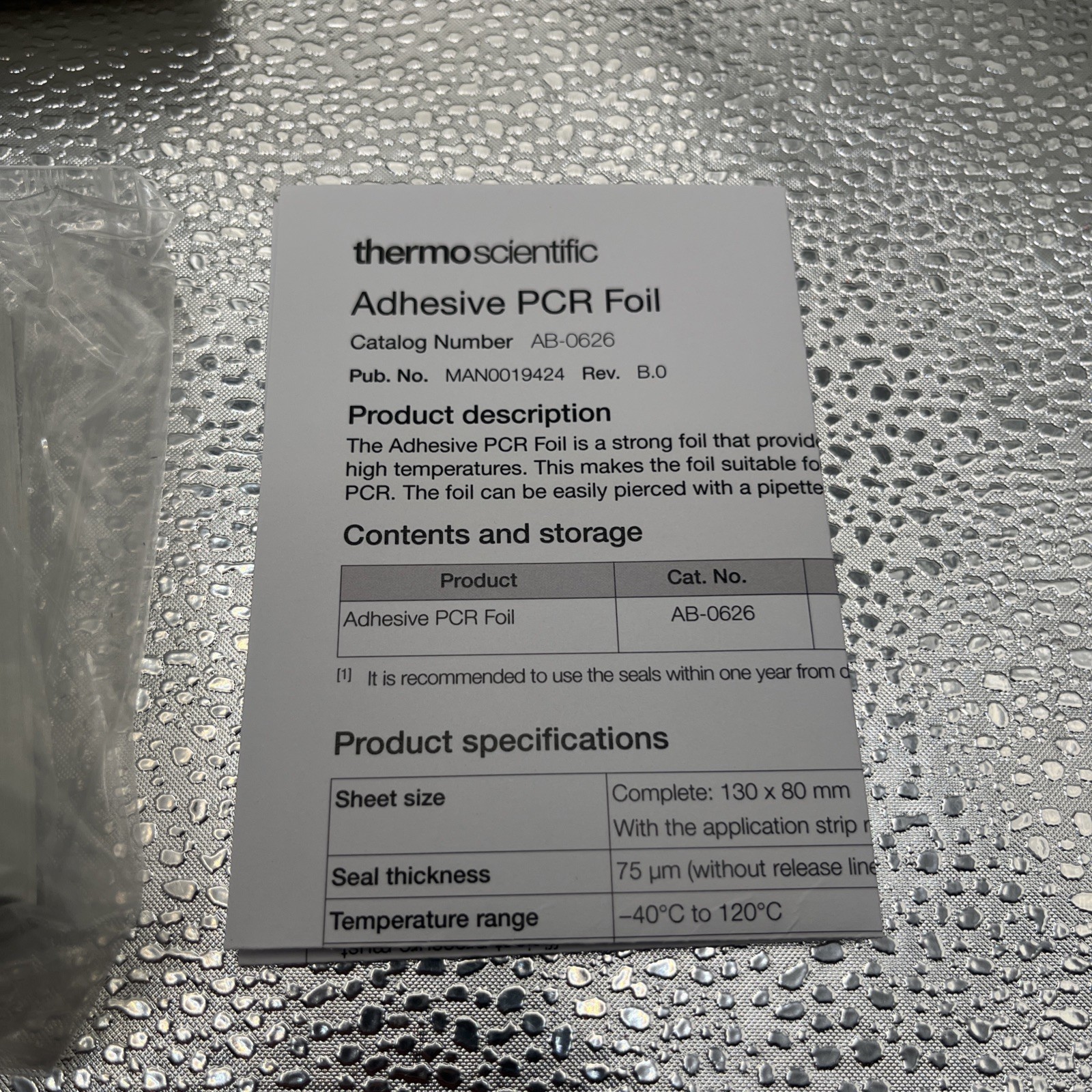 Thermo Scientific Adhesive PCR Plate Foils AB0626 (100 Sheets) 1 Pk