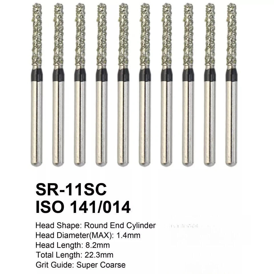 10Pcs Dental Diamond Bur FG End Cylinder Burrs SR-13C SR-11SC SR-14C 881/014SC