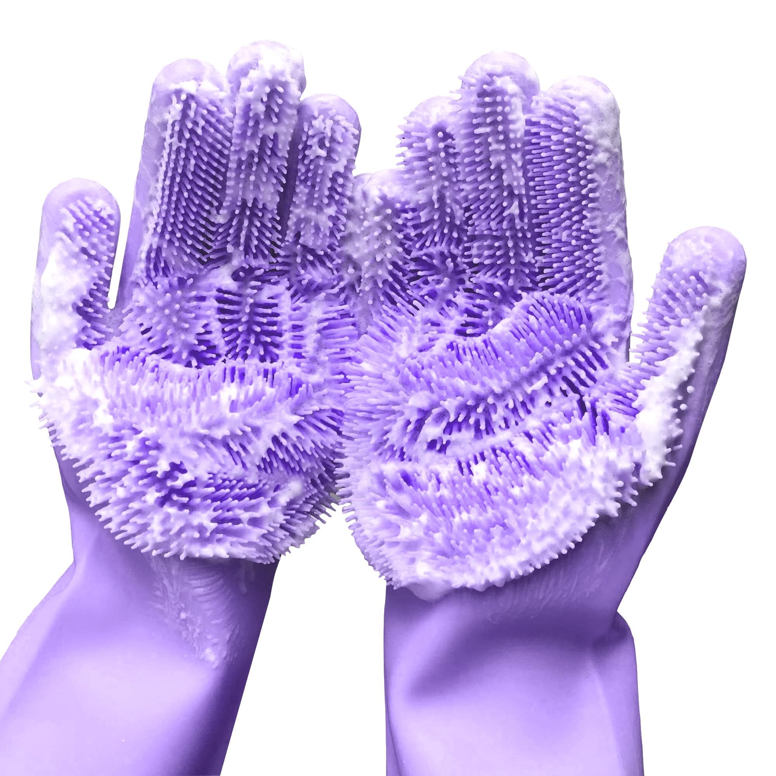 1 Pair Silicone Dishwashing Gloves Pet Cleaning Mitts for Kitchen Dogs Cats
