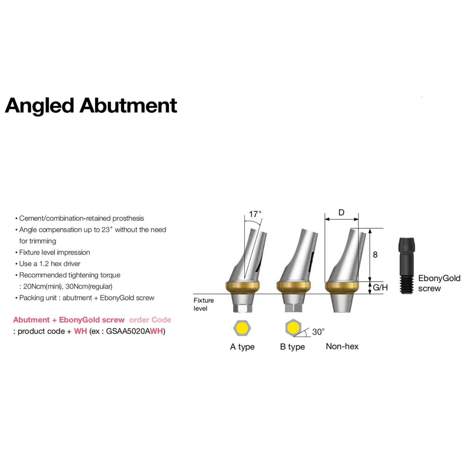 Dental Straight 17° Angulated Abutment W/Screws For DIO UF Regular Hex Platform