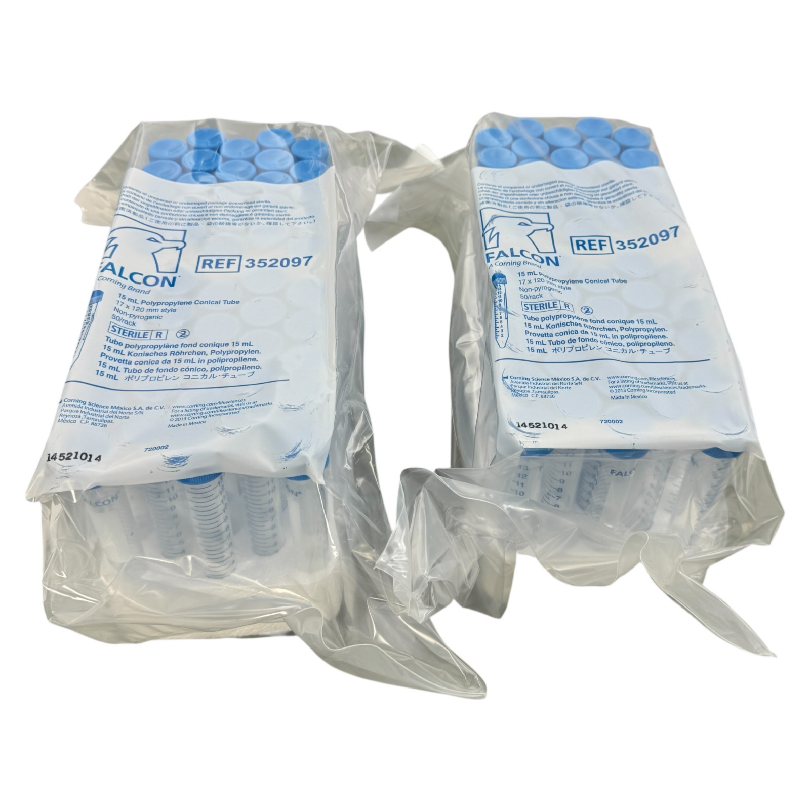 Corning FALCON 15 mL Polypropylene Conical 17x120mm Non Pyrogenic 2 PACK 352097