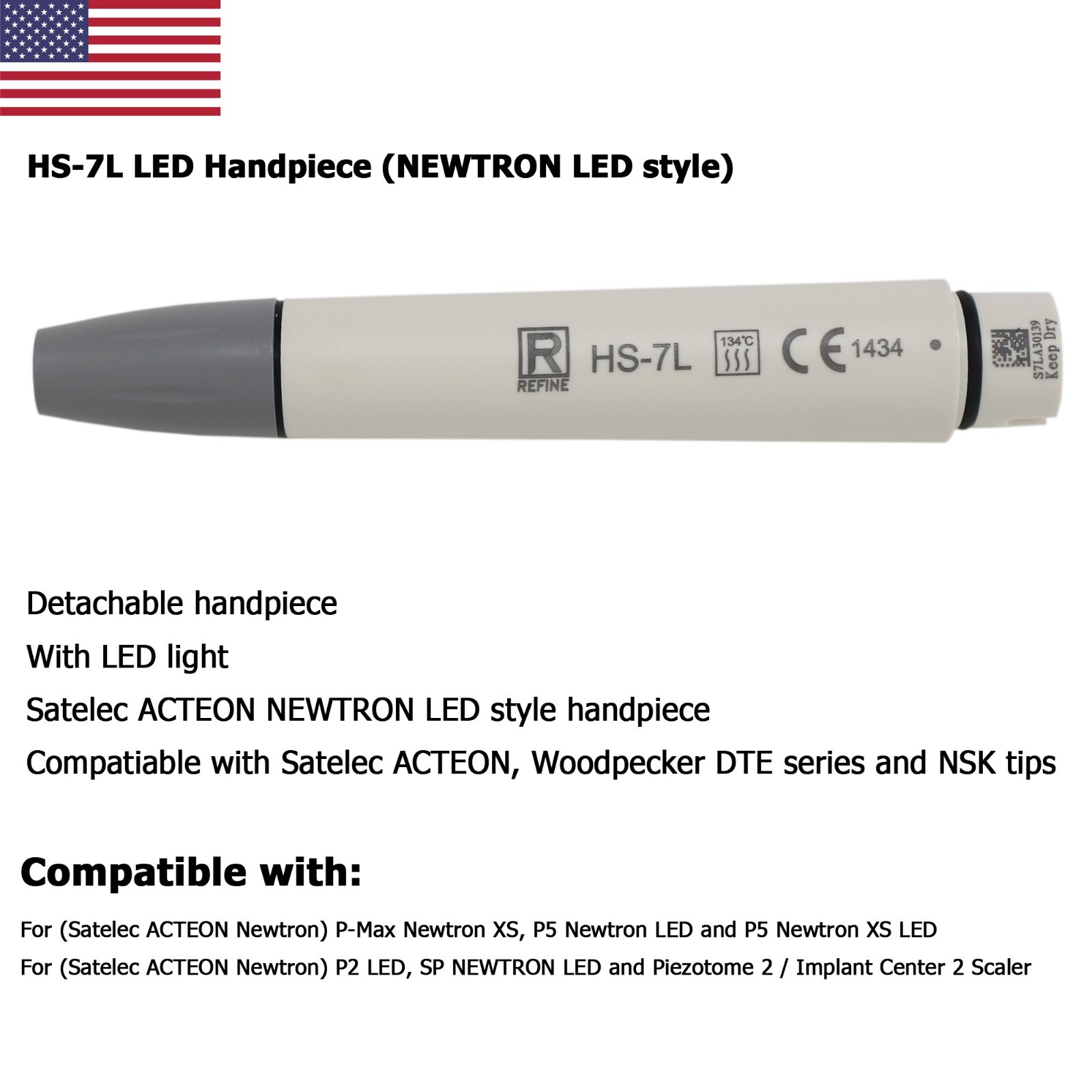 ACTEON Newtron P5 Piezo Handpiece Dental Ultrasonic Scaler DTE HD-7L Tip GD1 PD1