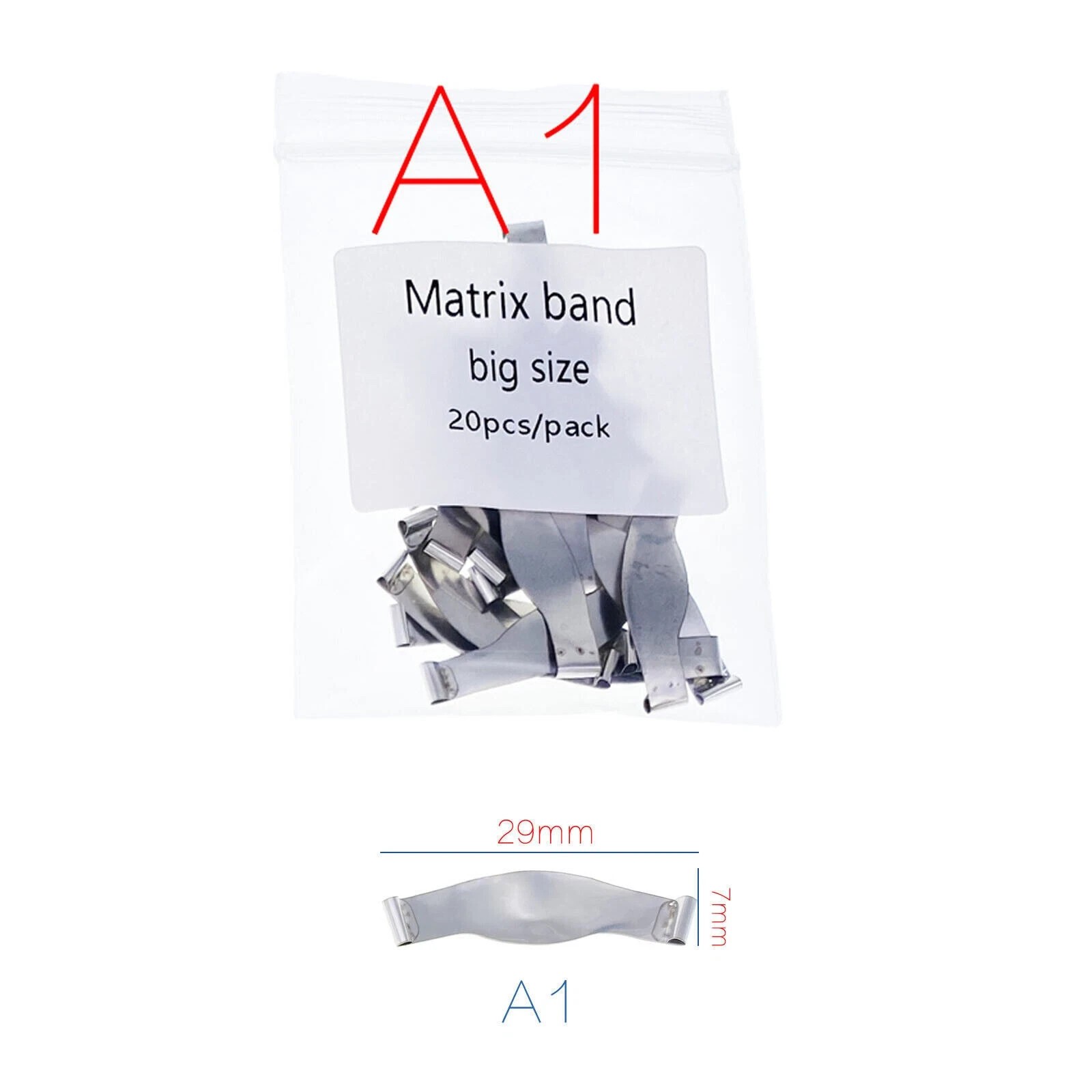 20 Pcs/Pack Dental Saddle Matrix Band Contoured 6 Sizes Opt Metal Ledge Matrices