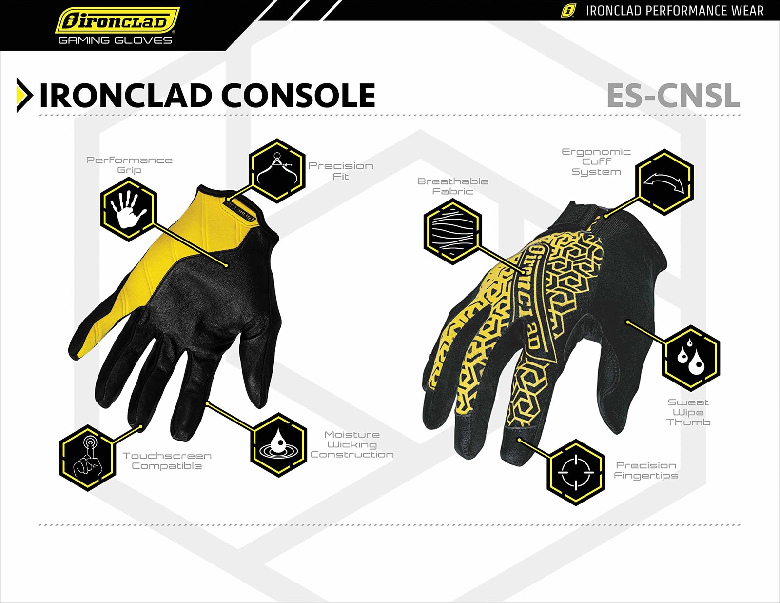 Ironclad Console Gaming Gloves Precision Fit Performance Grip Touchscreen