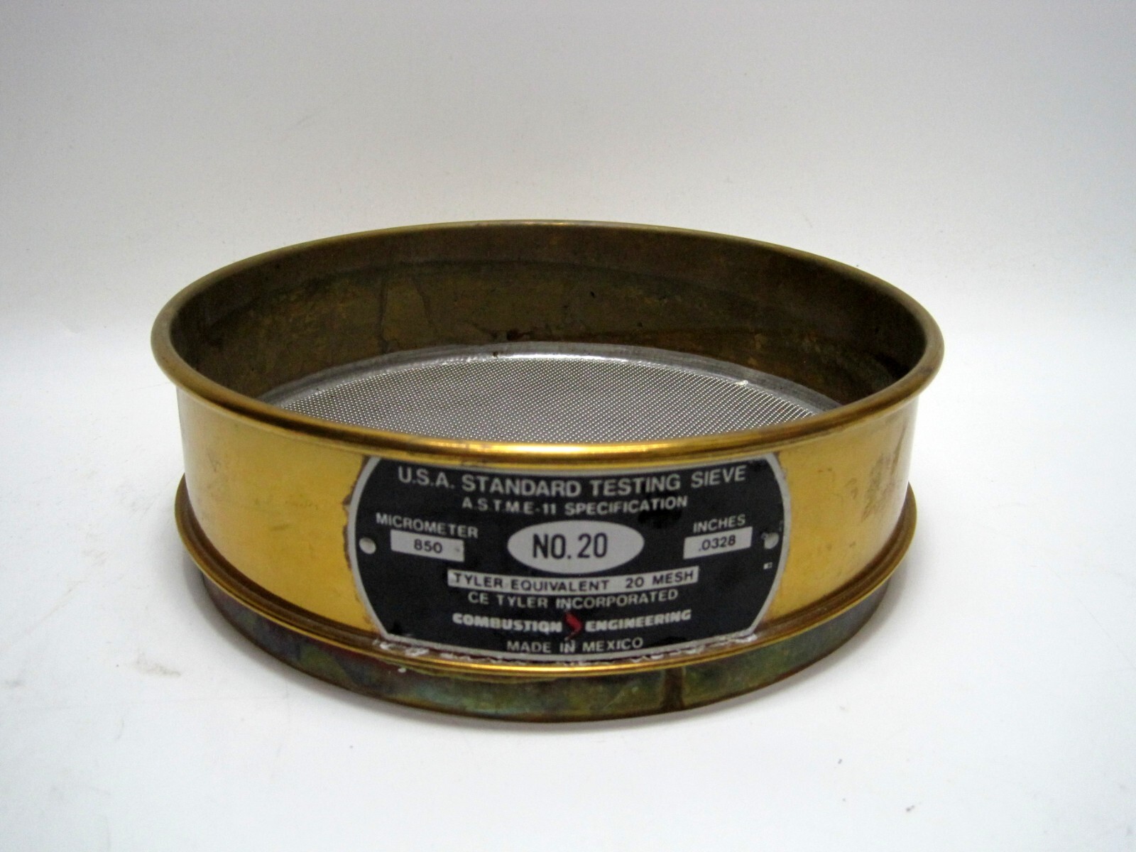 WS TYLER 8” U.S.A. Brass No. 20 Mesh Test Sieve 850µm 0.0328” ASTM E-11 Spec