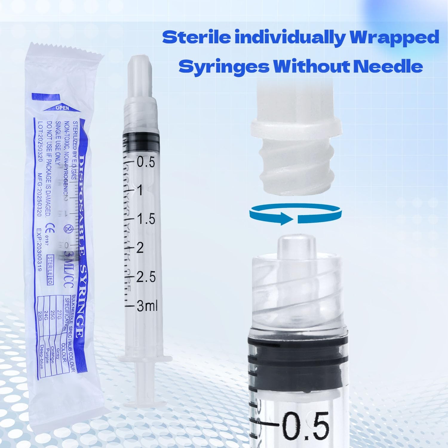 3ml 3cc Luer Lock Syringes Without Needles Individually Wrapped 50 Pack