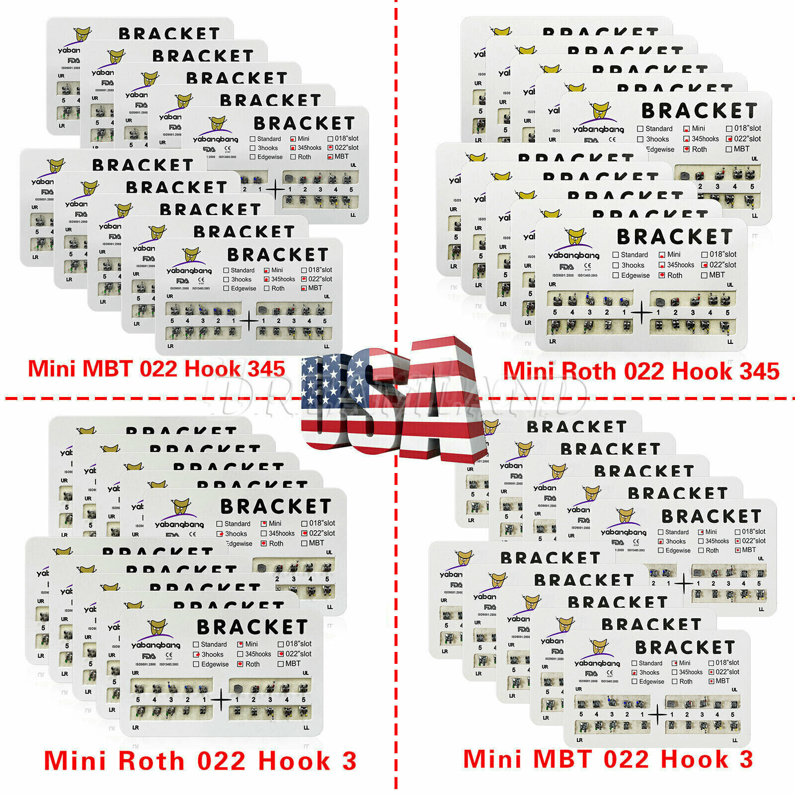 200* Dental Orthodontic Bracket Braces Roth/MBT 022″ Slot 3/345 hooks Metal sale