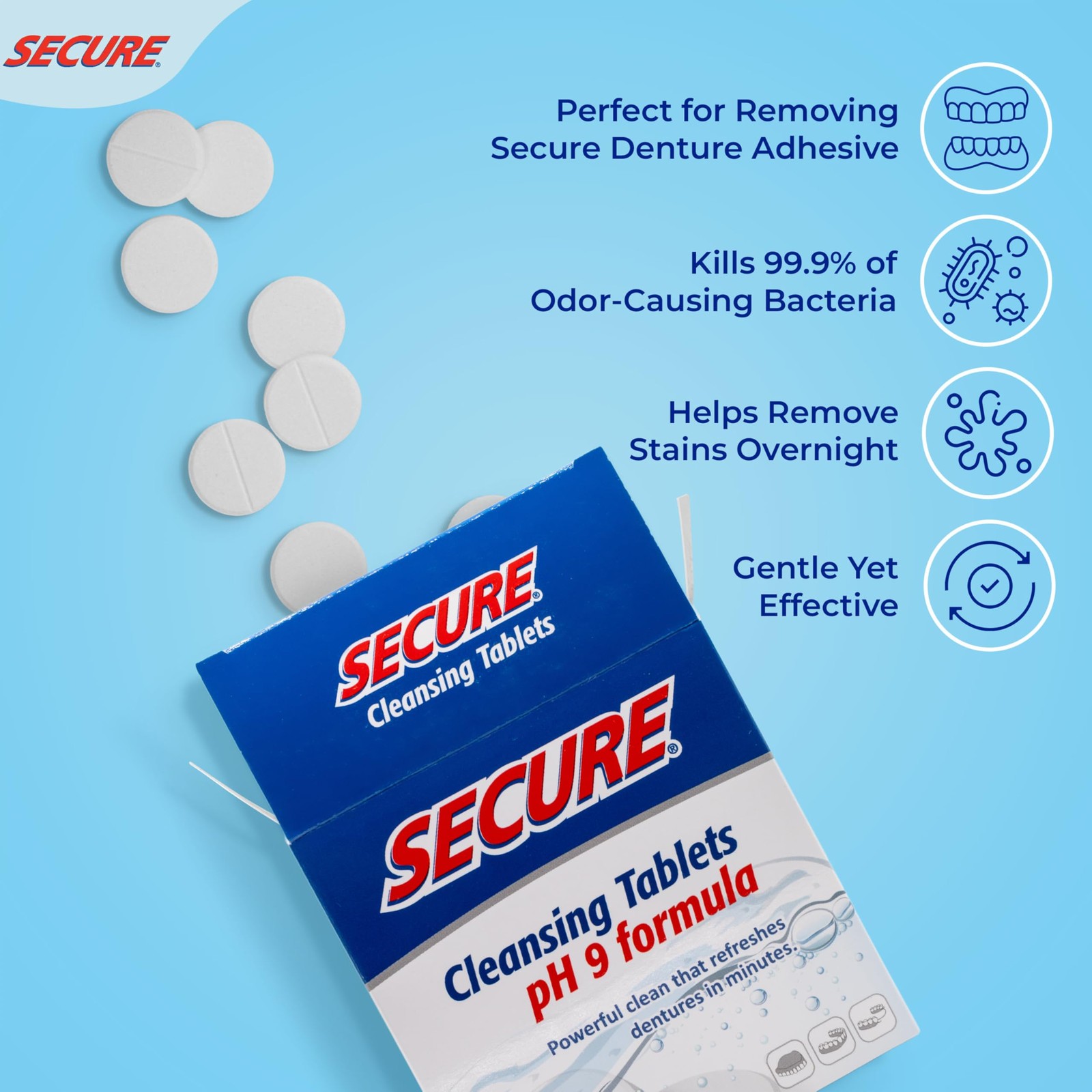 Secure Daily Cleansing Tablets – pH 9 Formula Thoroughly 32 Count (Pack of 4)