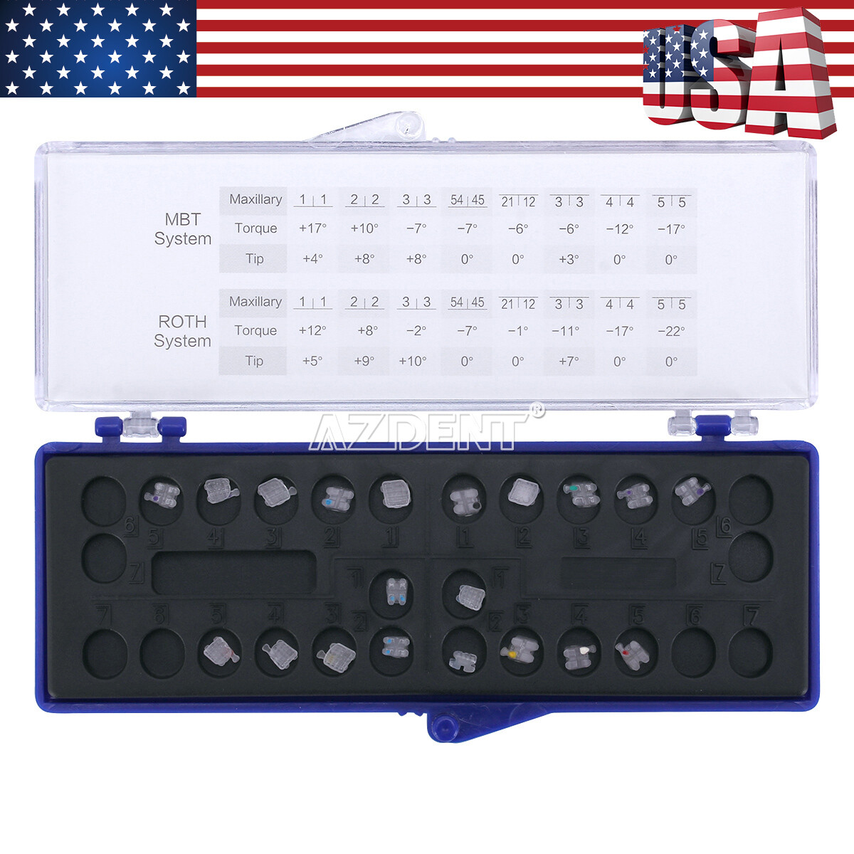 AZDENT Dental Orthodontic Clear Ceramic Brackets Braces Roth Slot.022 Hooks 345