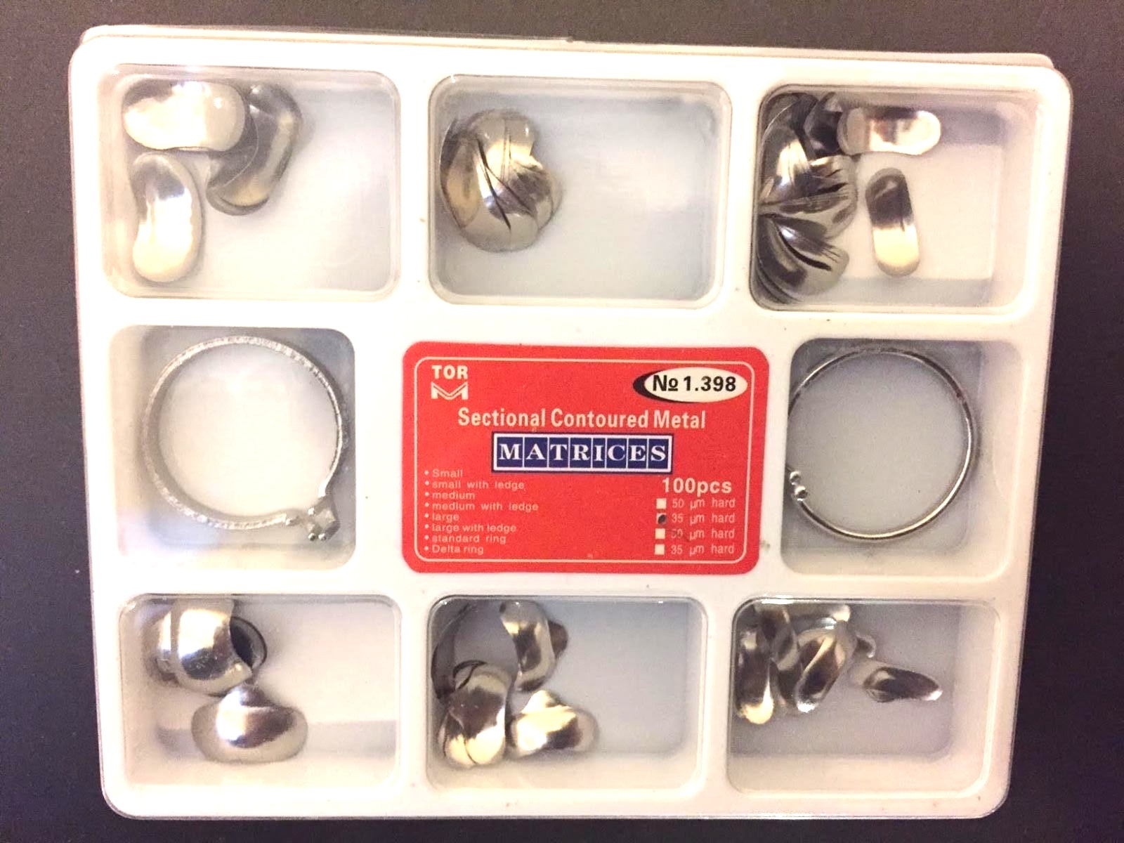 Dental Sectional Contoured Metal Matrices 35 μm 100Pcs/Pack+2 Ring Kit USA