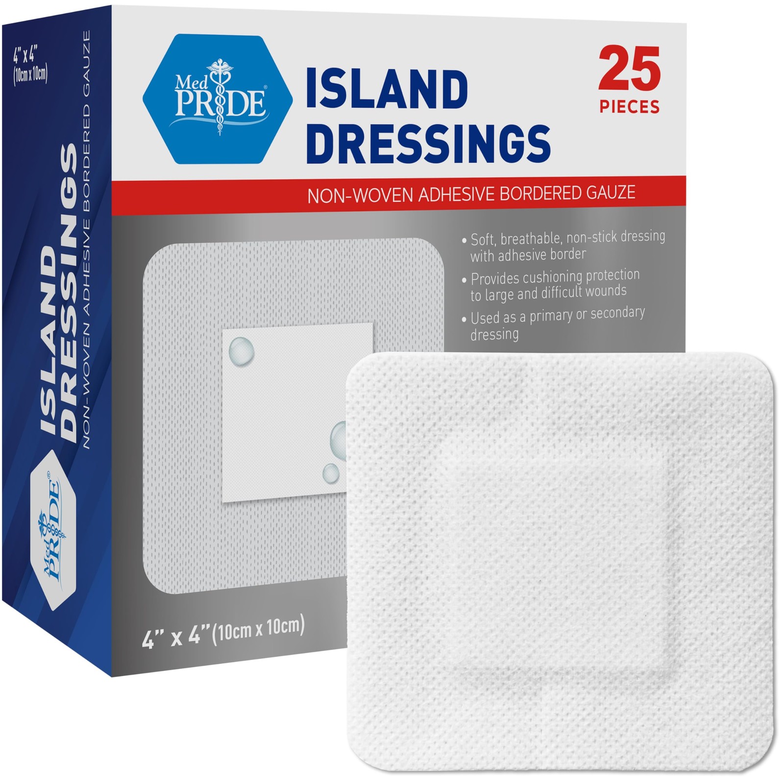 MED Pride Bordered Gauze-Island Dressing 4» x 4»| 25 Individually x