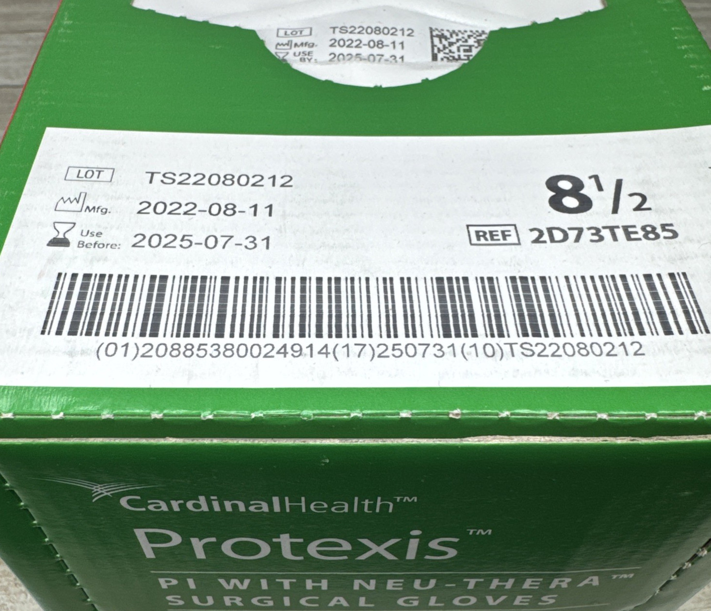 Protexis PI Neu-Thera Surgical Glove Cardinal *Open Top Box* Size 8.5 *See Date*