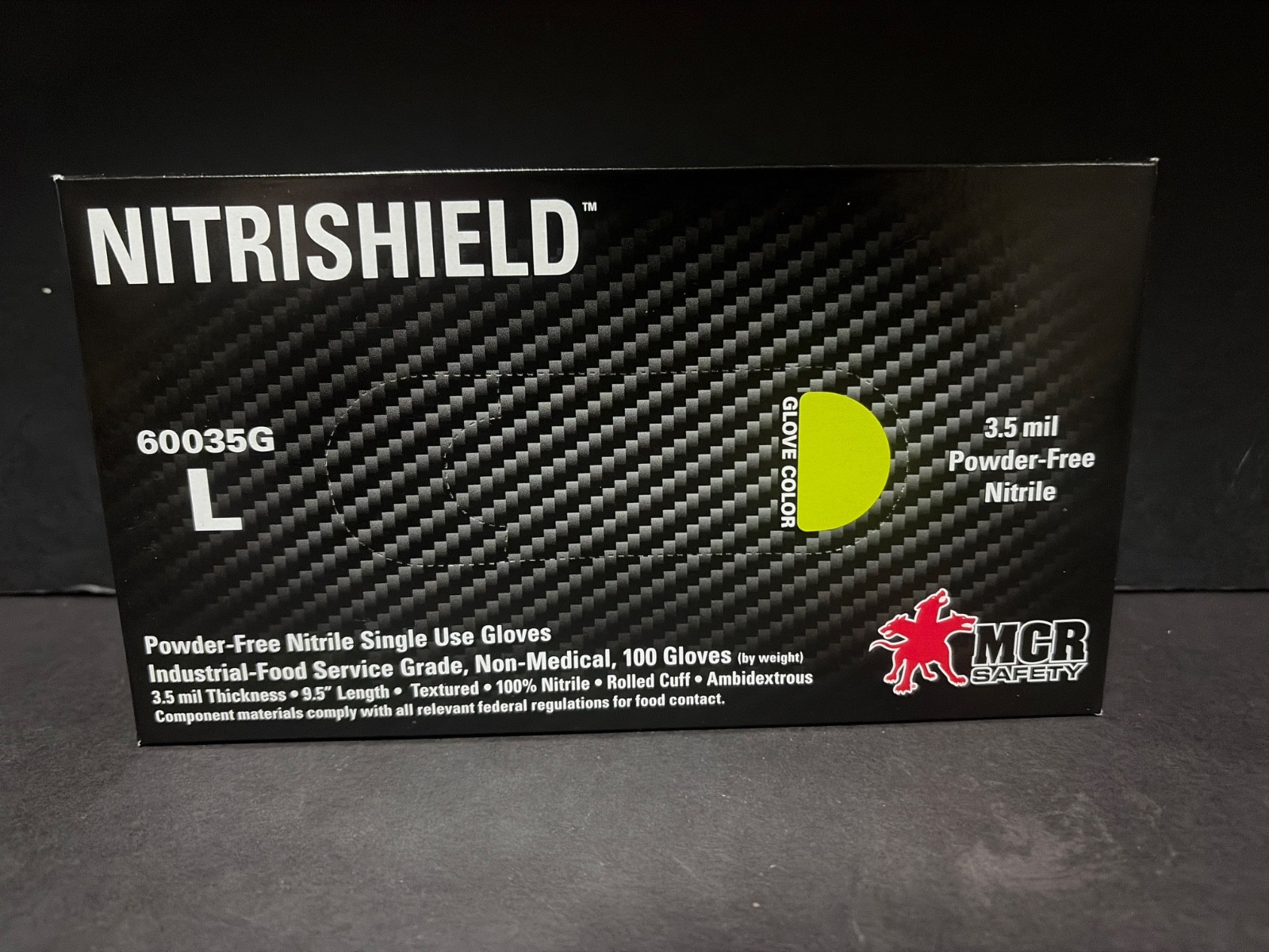 MCR Powder & Latex Free Nitrile Gloves 100 Ct Food Safe Lime Green Large 3.5 mil