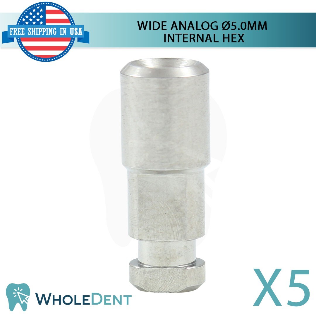 5x Dental Fixture Analog Ø5.0mm Wide Platform Int Hex Connection 2.42mm