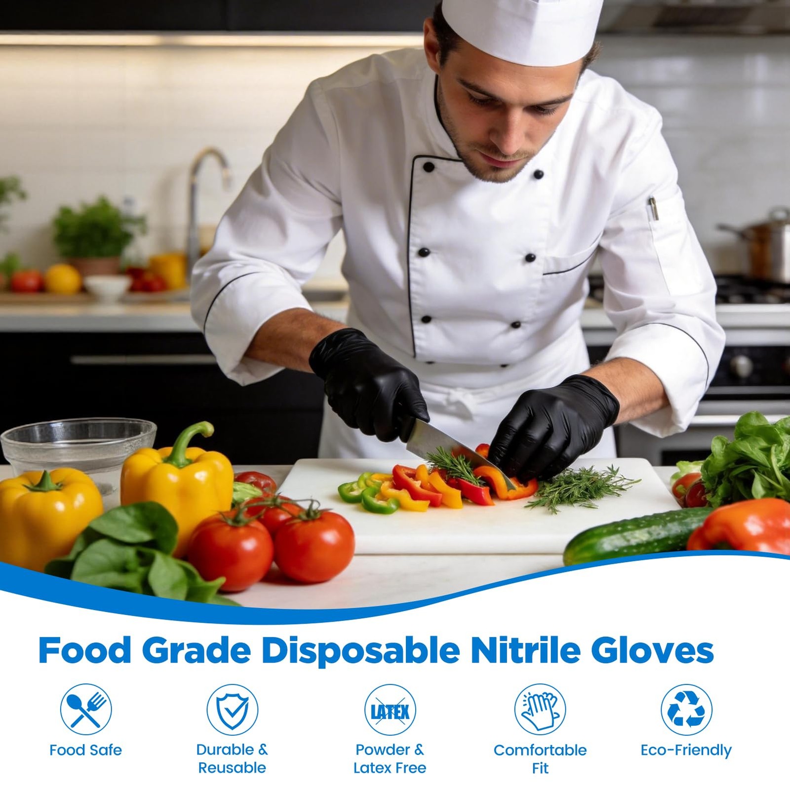 ONLYSTAR Nitrile Gloves, 100 Ct, Medium, Black, Food & Medical Grade