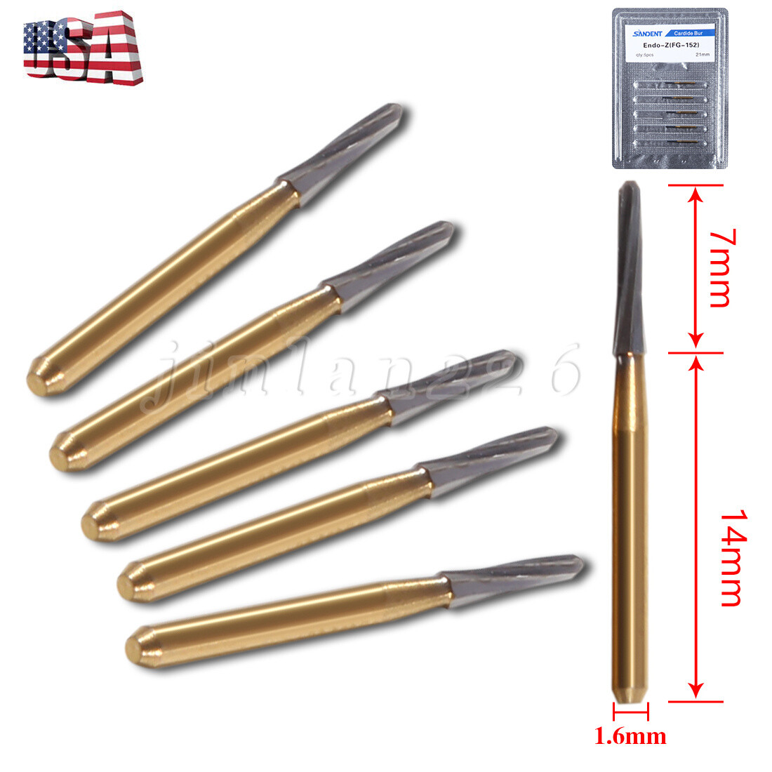 5PCS Dental Endodontic ENDO-Z Tungsten Carbide Burs FG Round Bur High Speed 21mm