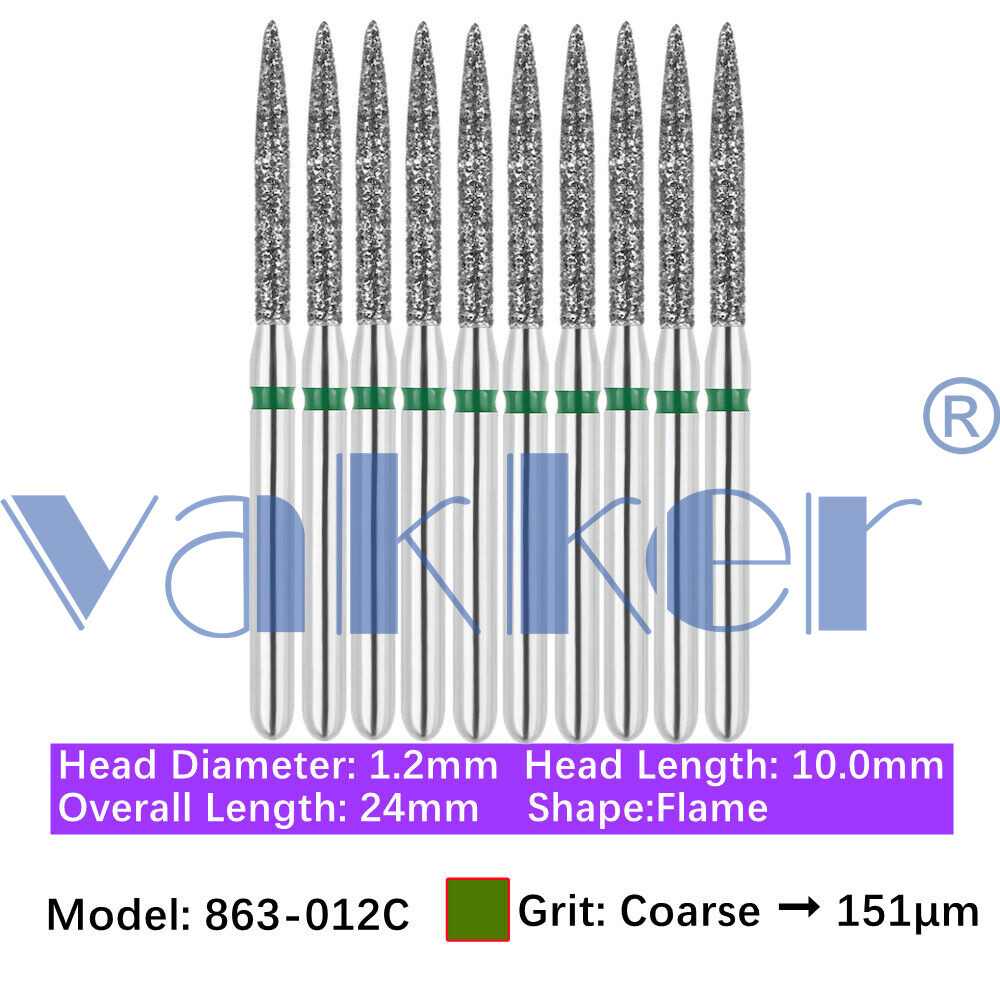 10/pk Vakker Dental Flame FG Diamond Burs 863-012C Coarse Grit FG High Speed