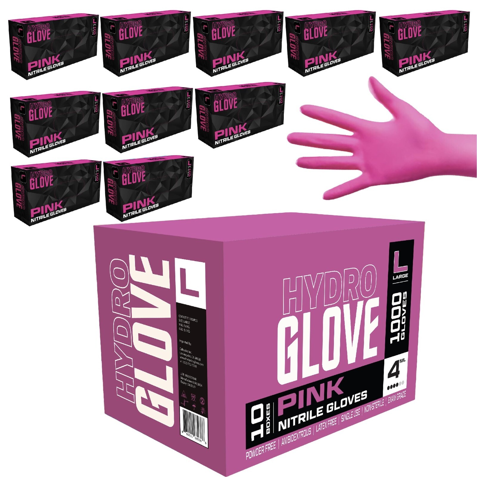 HydroGlove 4 MIL Pink Nitrile Exam Gloves | Case of 1000 | Medical & Food Grade