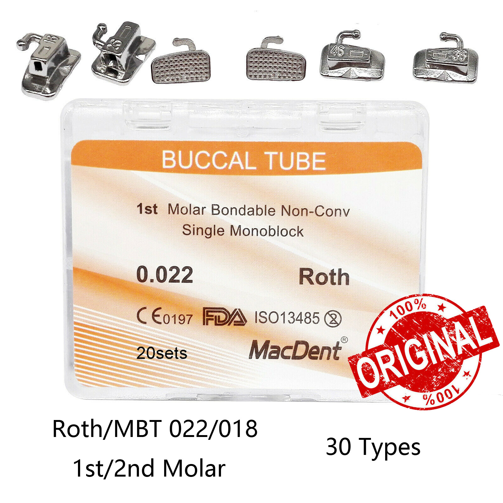 MacDent Dental Orthodontic Buccal Tubes 1st Molar Roth MBT 022 018 Bondable Tube