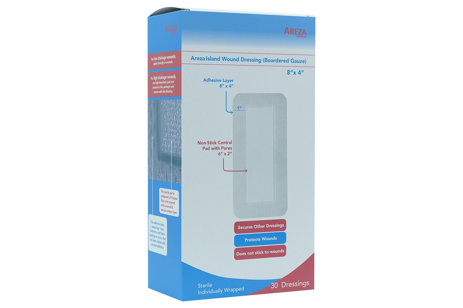 Island Wound Dressing (Bordered Gauze) 8″ x 4″ Sterile (30 Per Box)