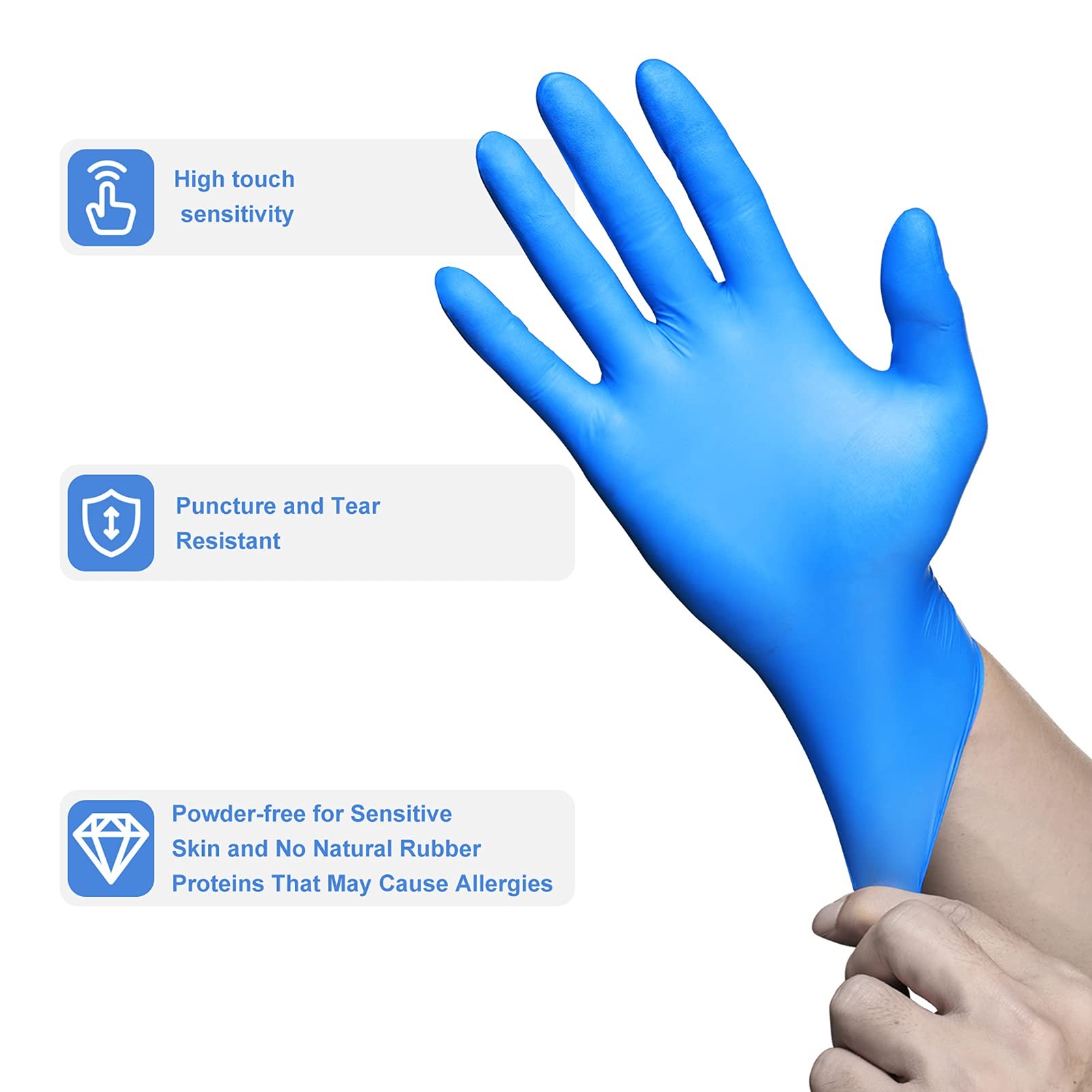 Nitrile Disposable Gloves, Medium, 50~Pack, Powder Free, Latex Free