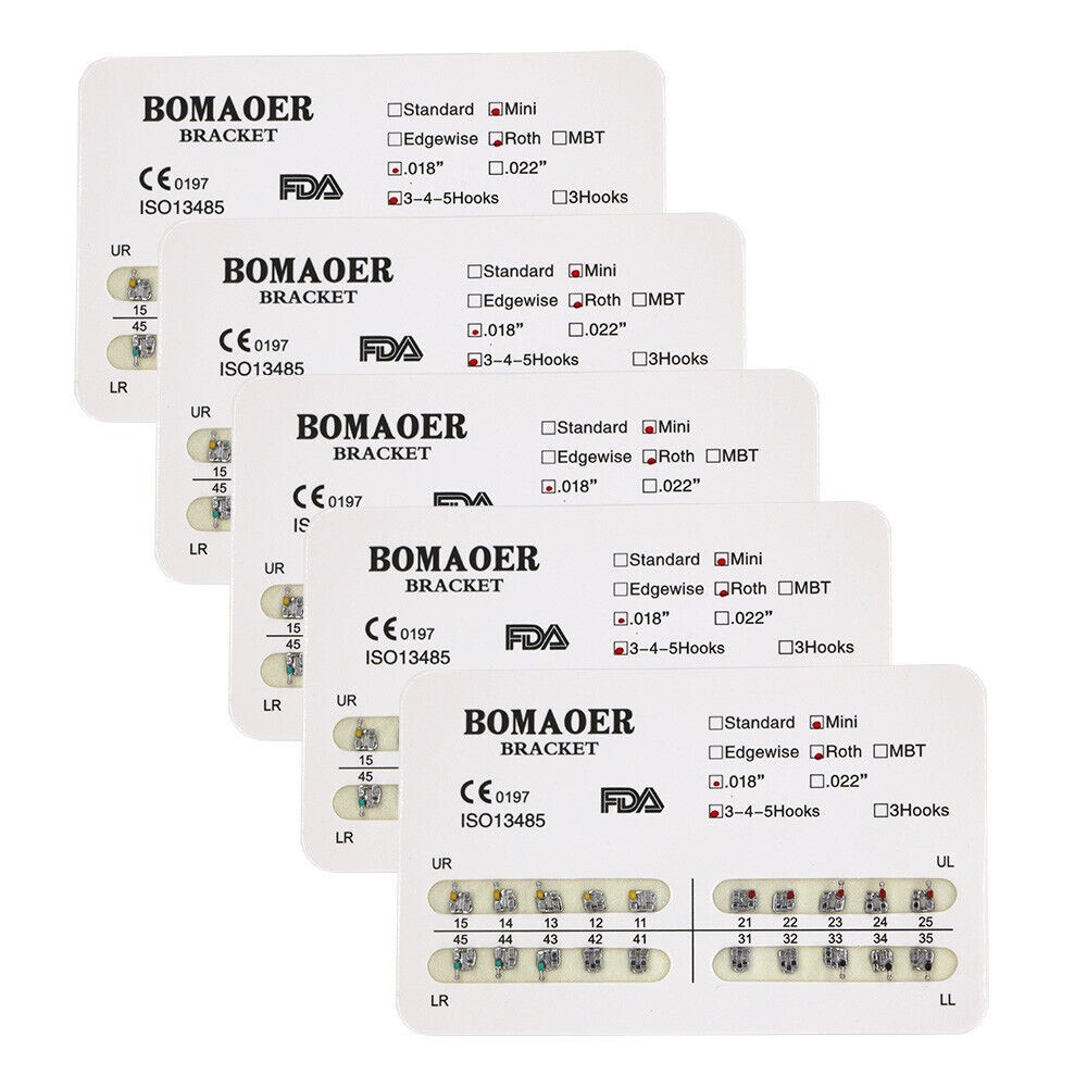 100sets Dental Orthodontic Mental Bracket Brace Mini Roth 018 345hooks 20pcs/set