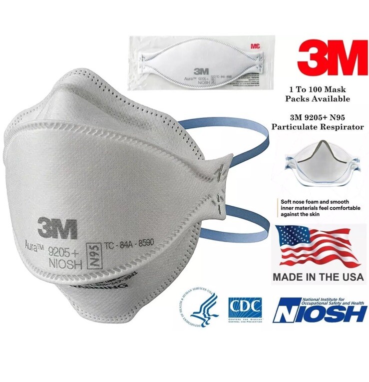 3M 9205+ AURA N95 NIOSH Disposable Particulate Protective Respirator FACE MASKS