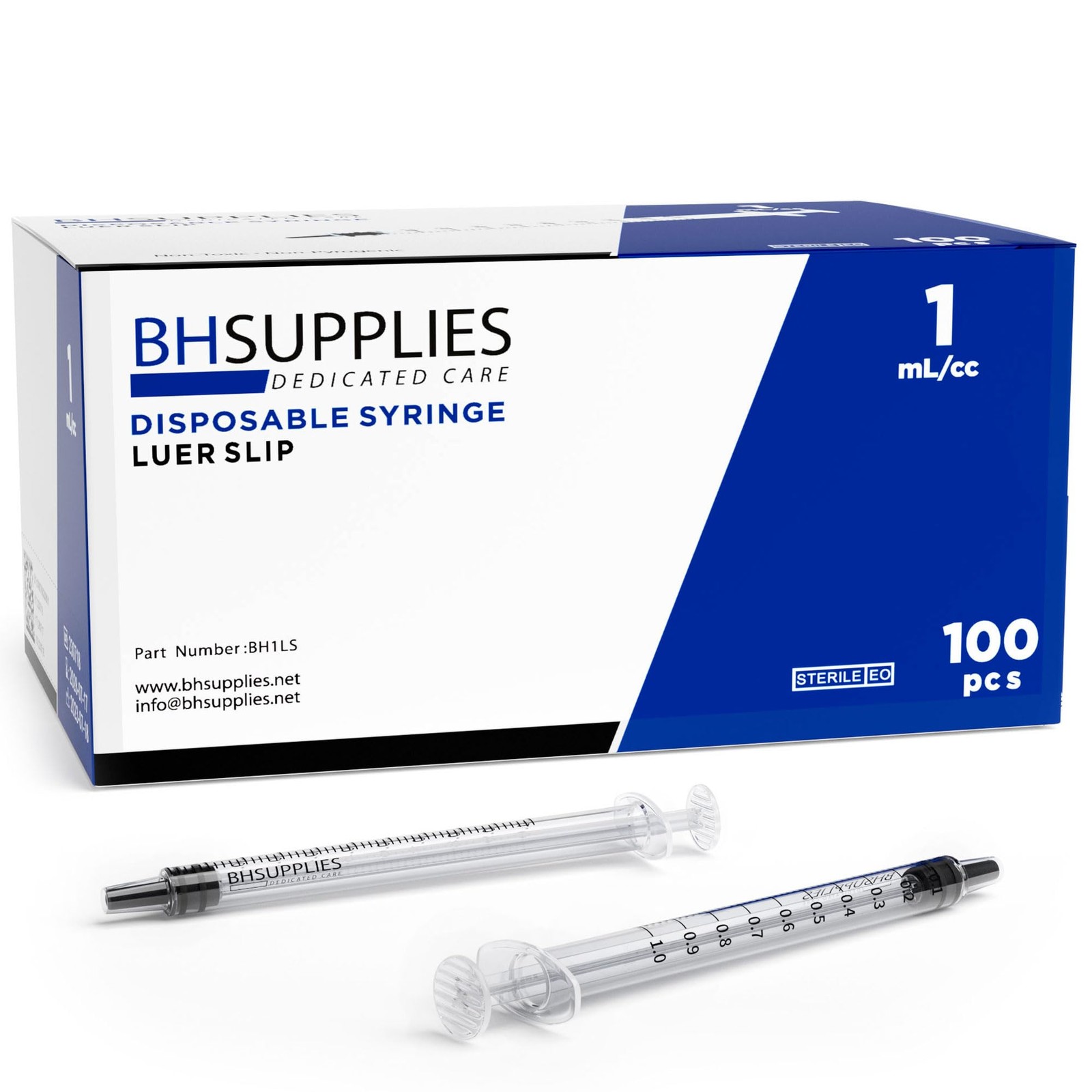 BH Supplies 1mL Luer Slip Tip Syringes (No Needle) – Sterile, Individually Wrapp