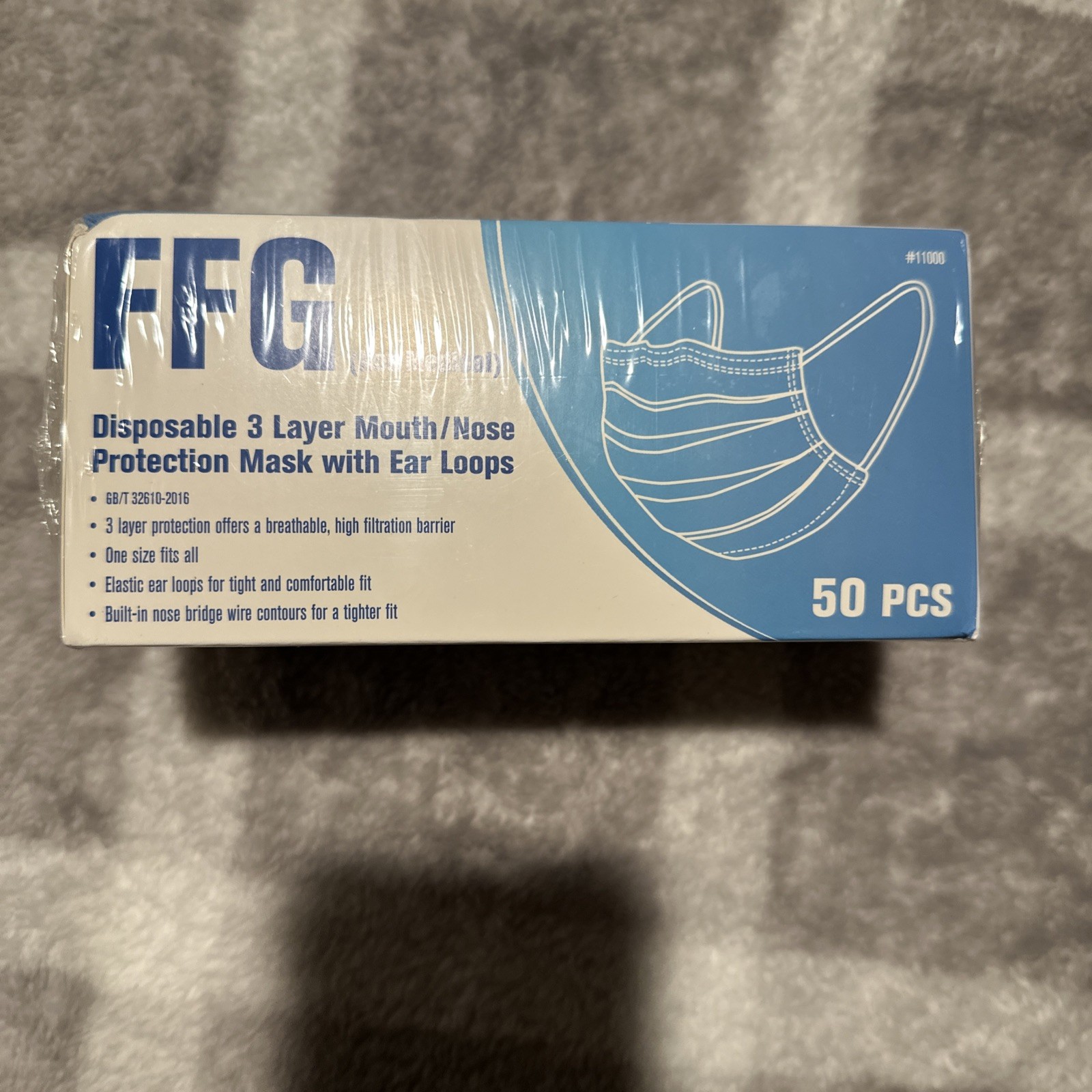 FFG Face Masks Disposable 3 Layer Non Medical Face Mask, One Size Fits All