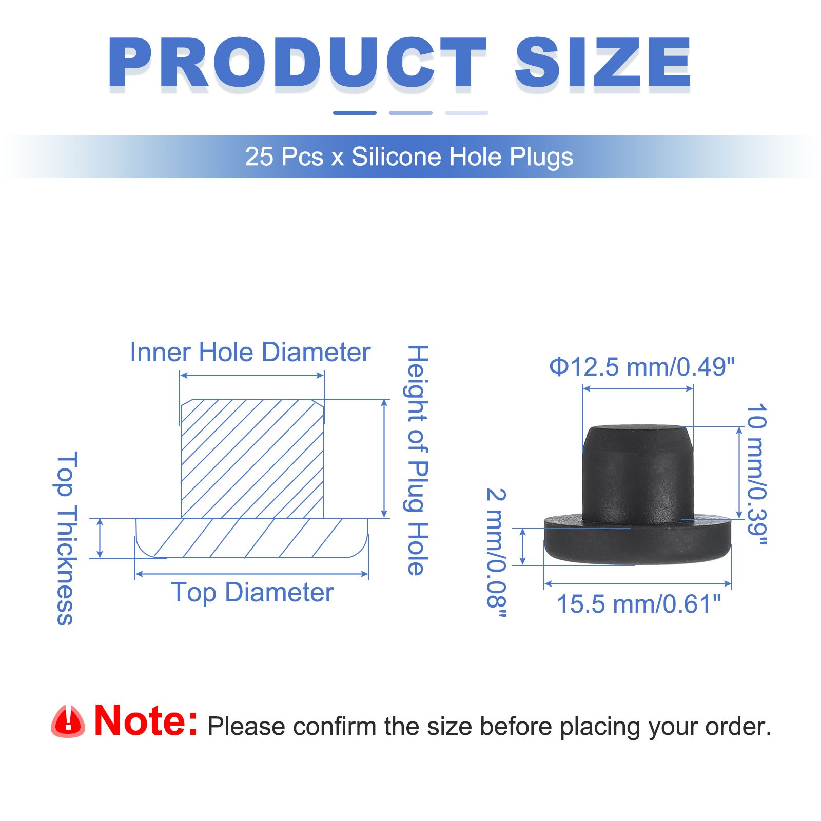 25Pcs T Shaped Solid Silicone Stopper Dia 12.5mm/0.49 Inch Rubber Hole Plugs
