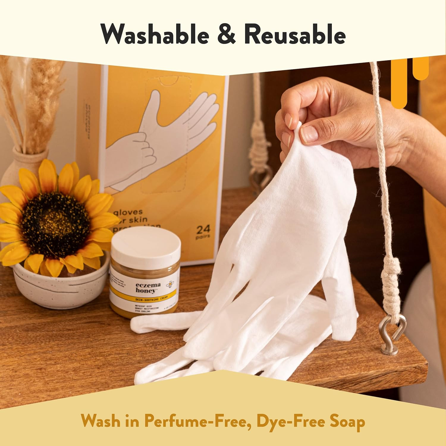 Premium 100% Cotton Gloves – Washable & Reusable Overnight Dry Hands Treatment –