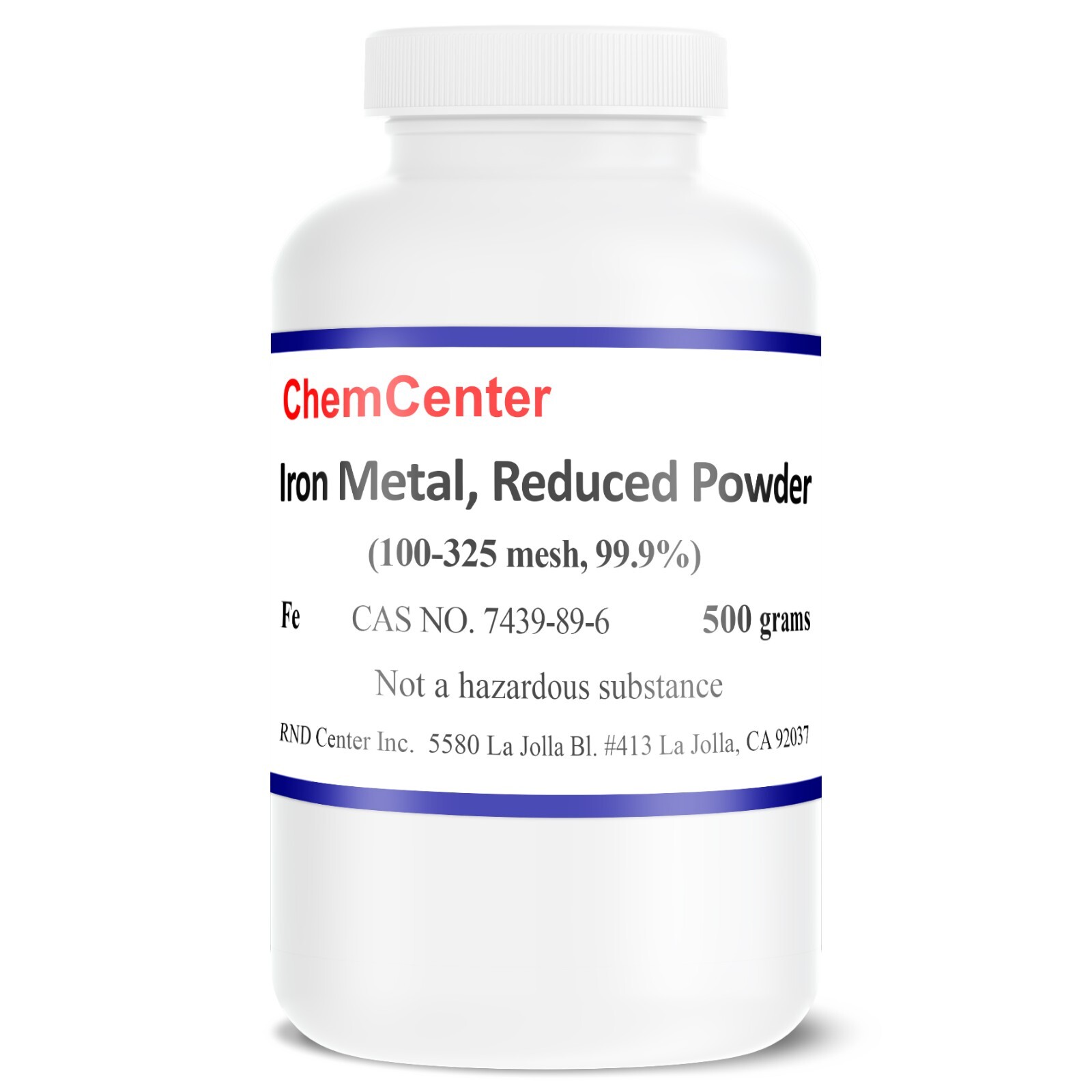 Iron Metal, Ultra Pure powder, 99.9%, 100-325 mesh, 500 grams