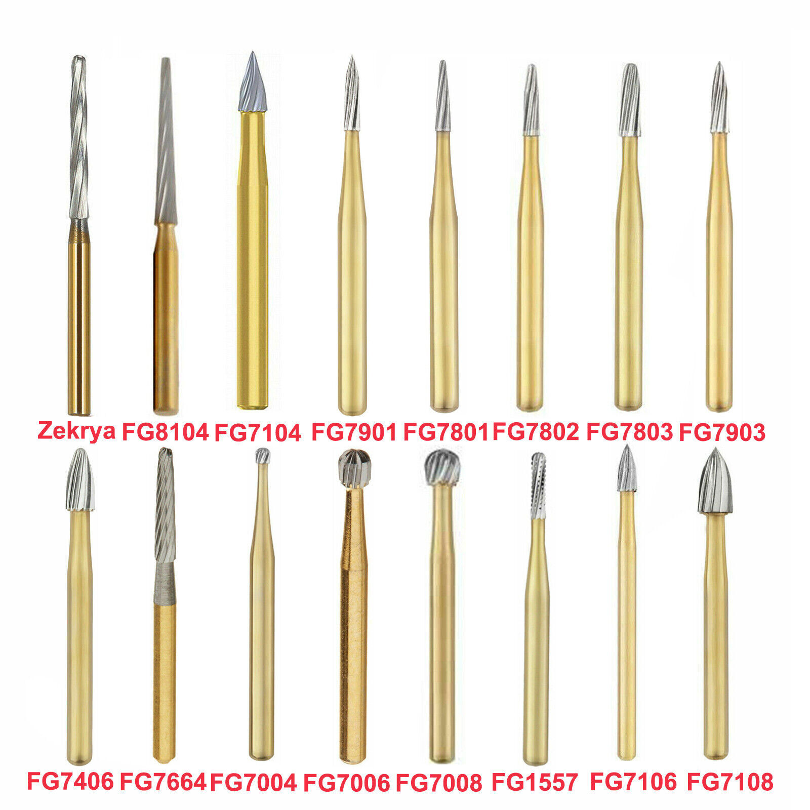 Dental Tungsten Carbide FG Gold Bur Trimming Finishing Egg Football/Needle/Flame