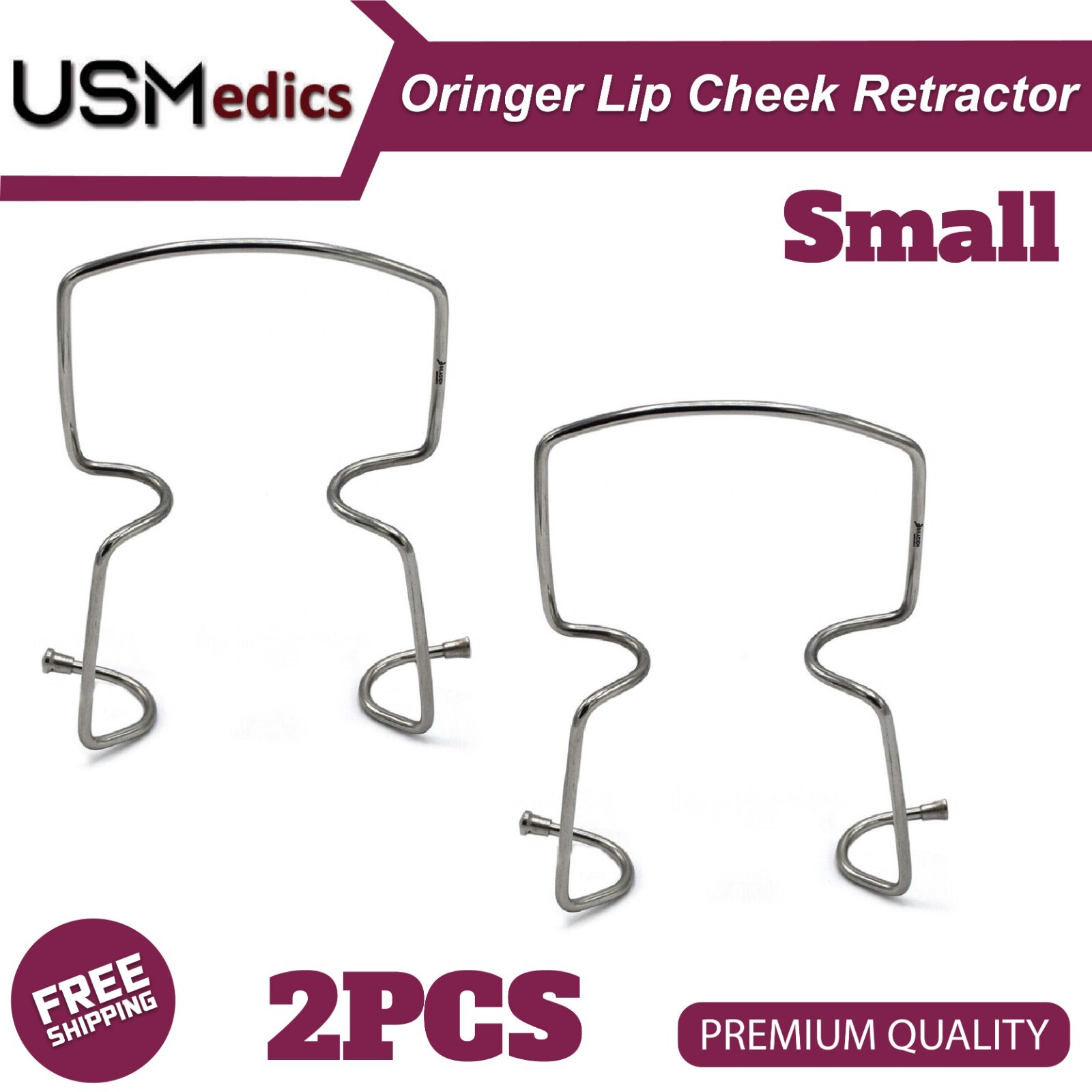 Oringer Lip Cheek Small Retractors Self Dental Surgical Retaining Metal Wire 2Pc