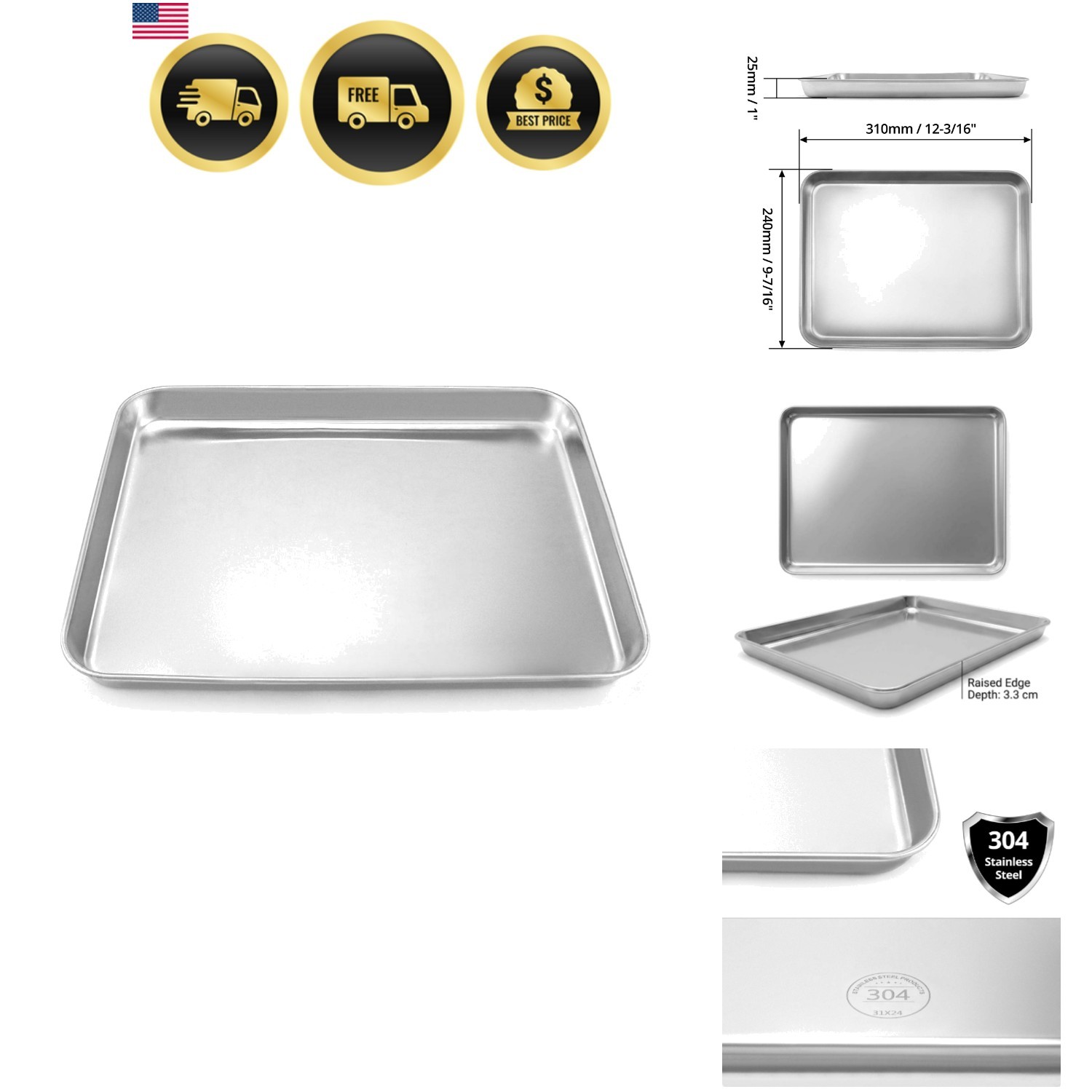 304 Stainless Steel Utility Tray, Instrument Tray Salon Tool Tray Workshop Pa…