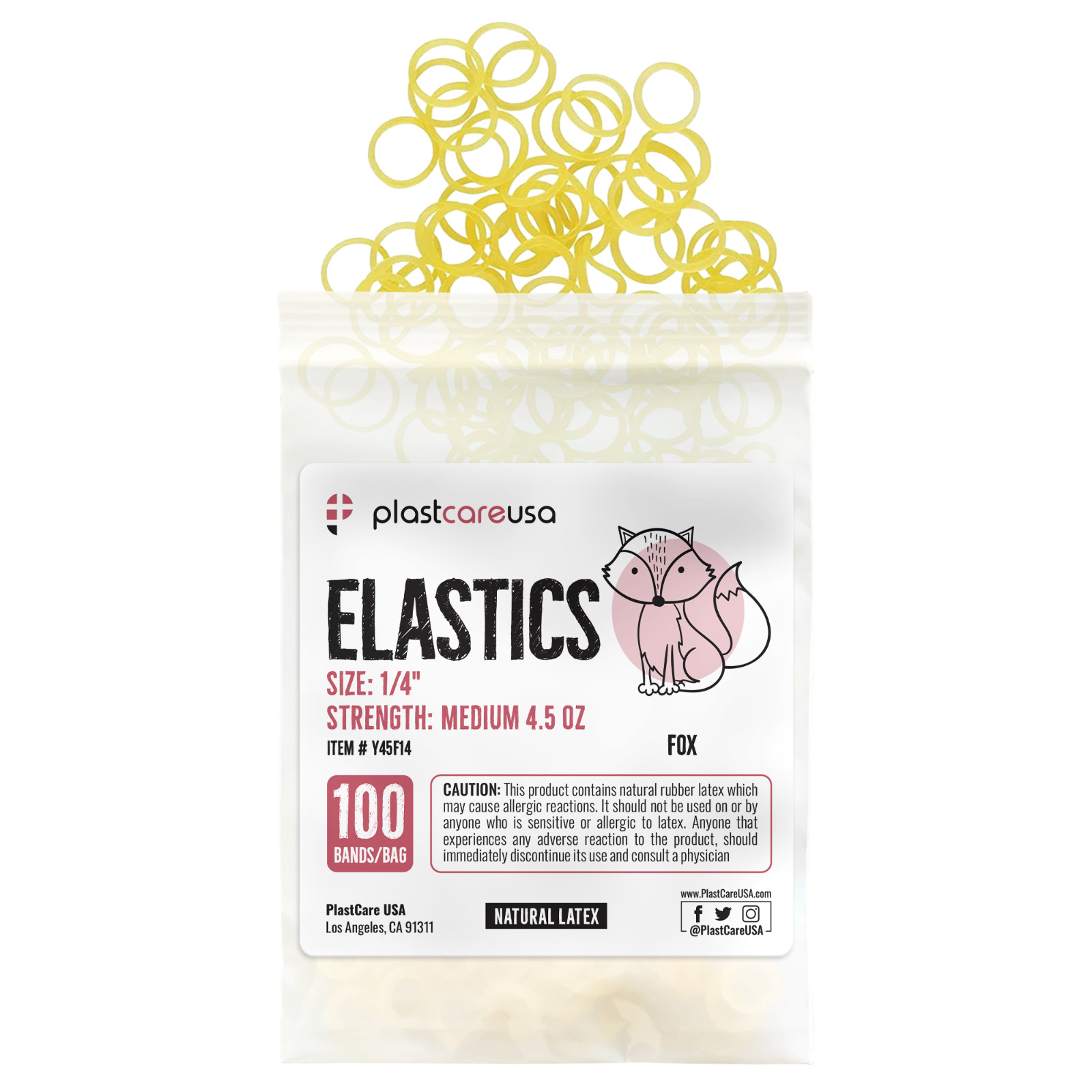 100 Medium 4.5 Oz 1/4″ Fox Orthodontic Latex Elastic Rubber Bands Braces