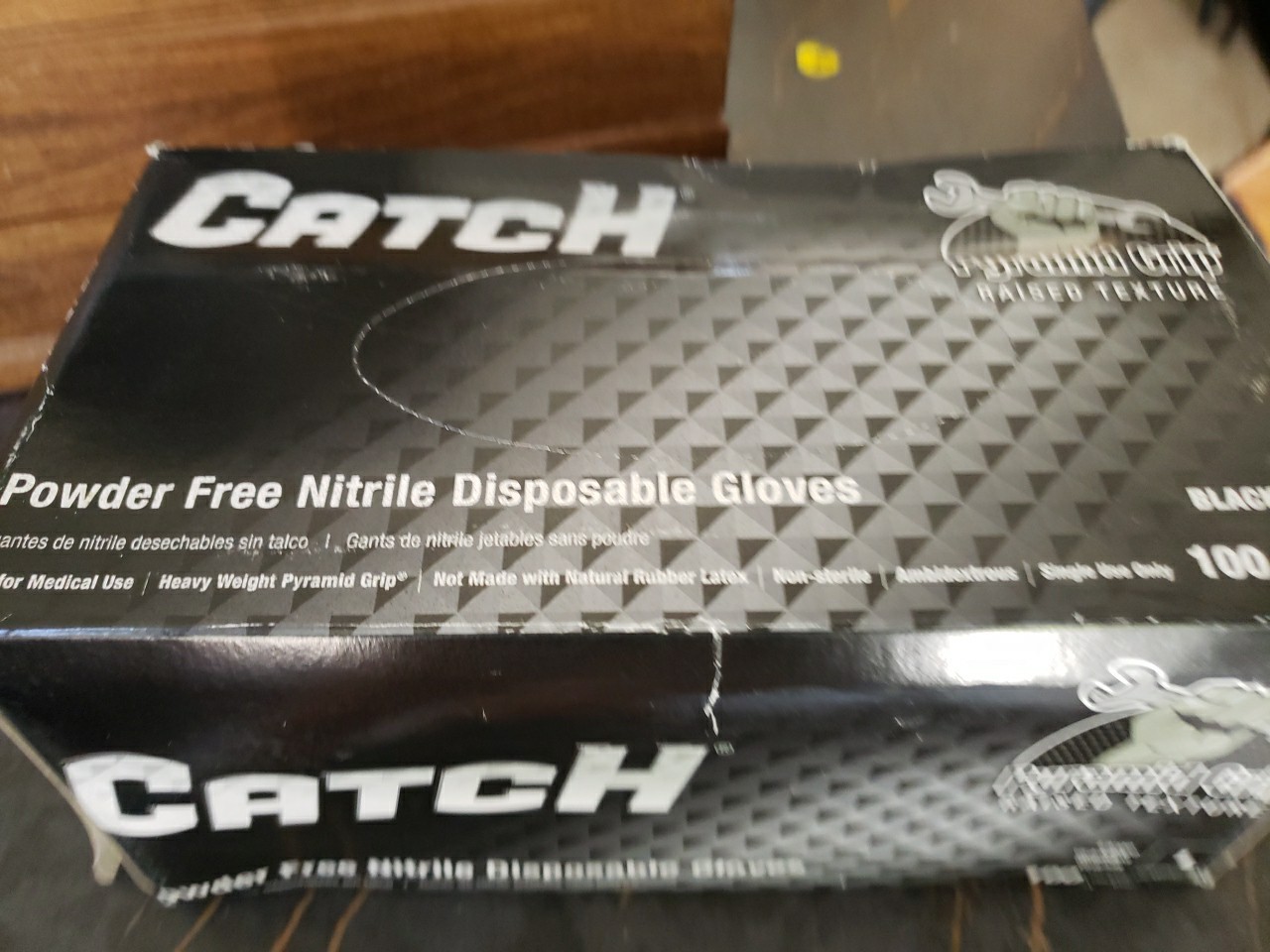 CATCH Nitrile Disposable Gloves w/ Pyramid Grip Texture Black Box of 100 large