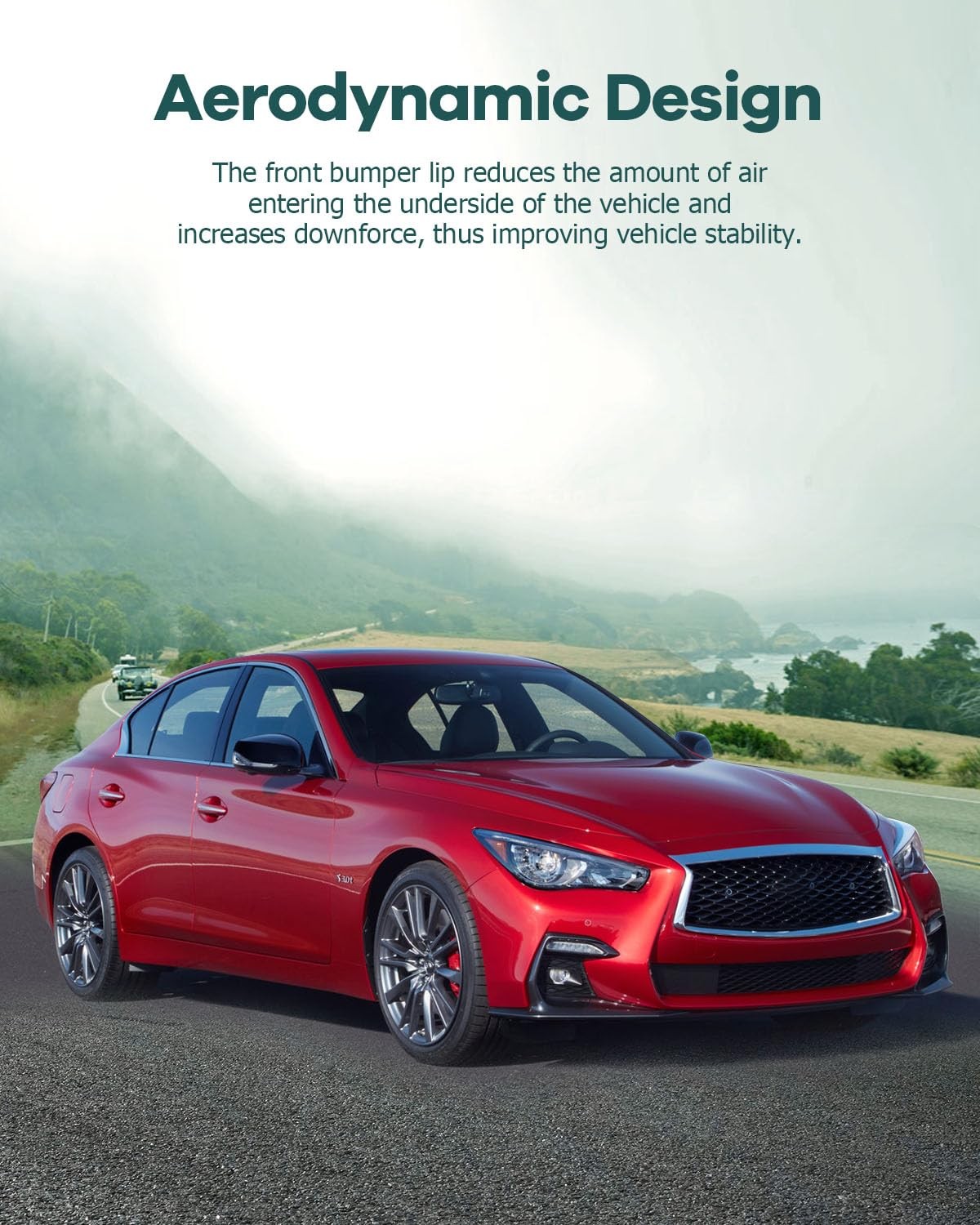 Front Lip Spoiler Fits 2014-2017 Infiniti Q50 Sport ABS Glossy Black Bumper Lip