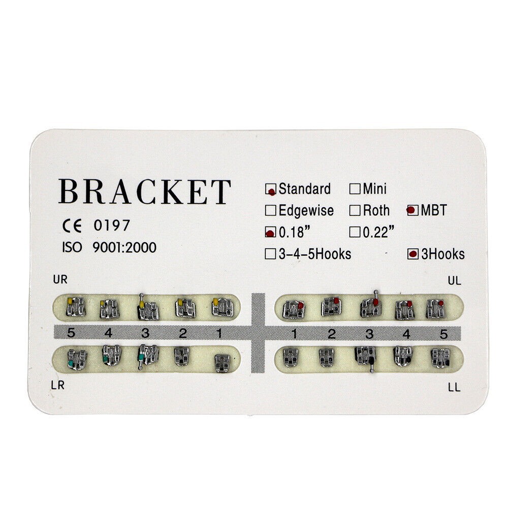 Dental 1 kit Orthodontic Mental Bracket Brace Standard MBT 018 3hooks 20pcs/set
