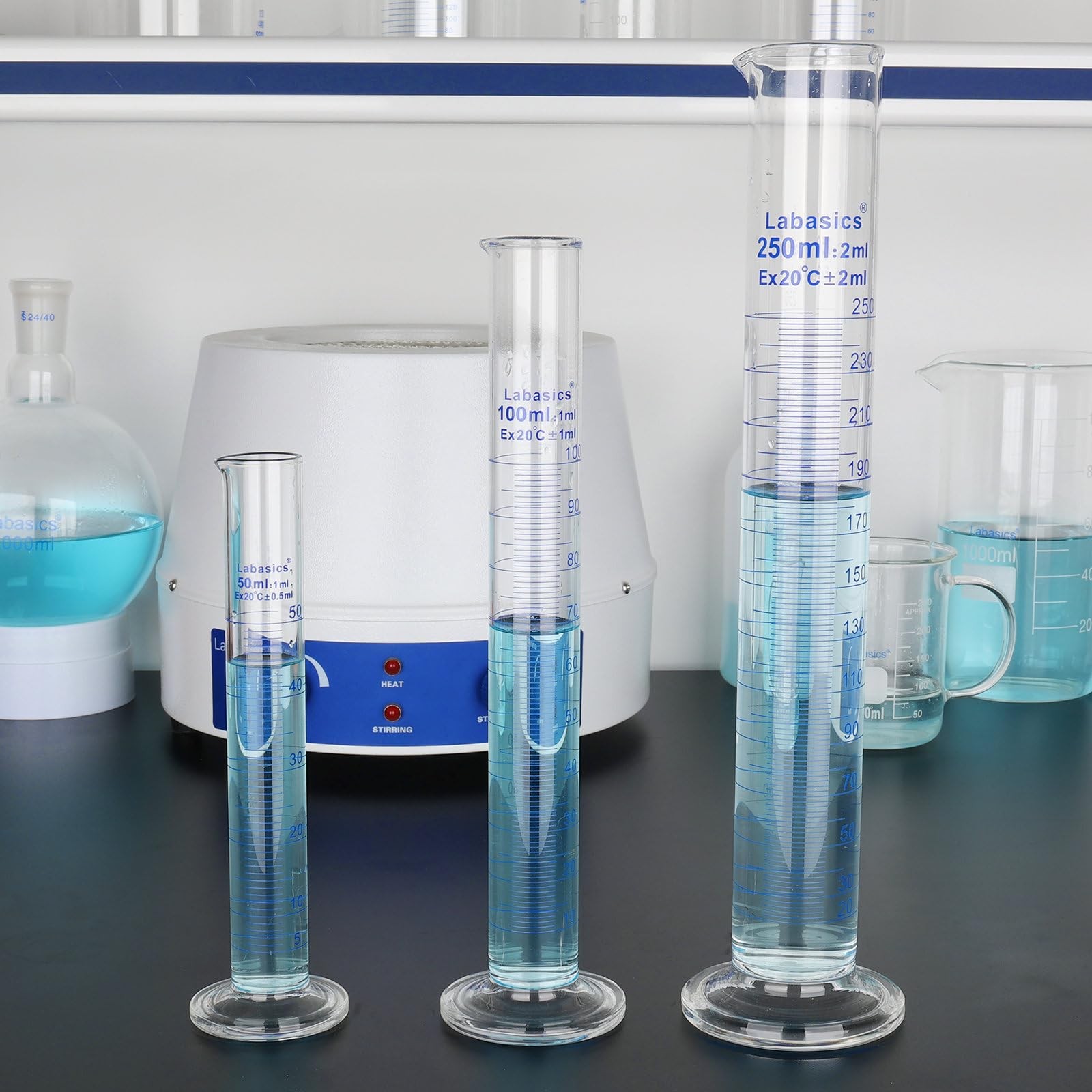 2-Pack 250 ml Borosilicate Glass Graduated Cylinder Measuring Cylinder