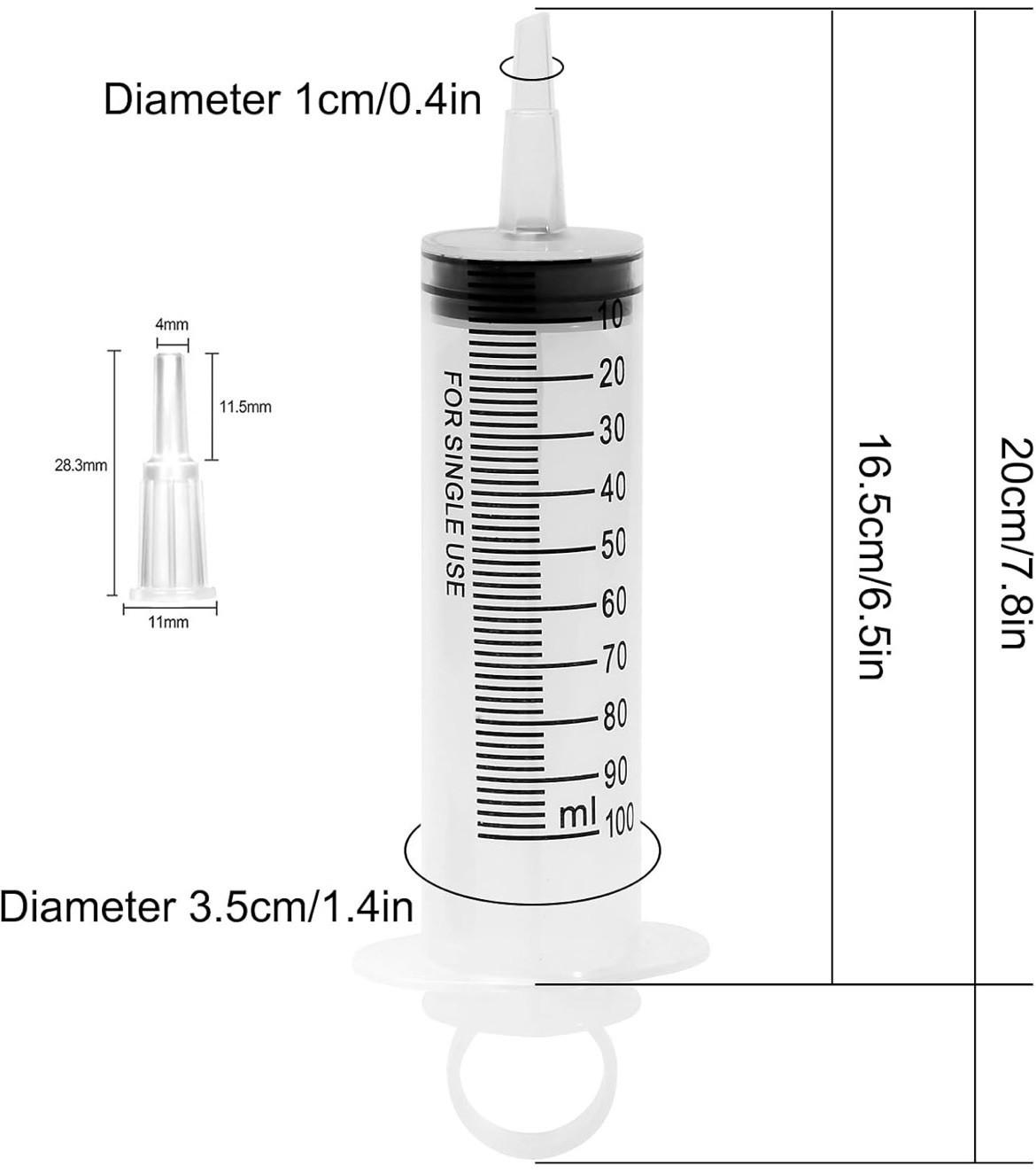 2 Pack 100ml Syringes with Tip Adapter, Sterile Slip Tip Syringe