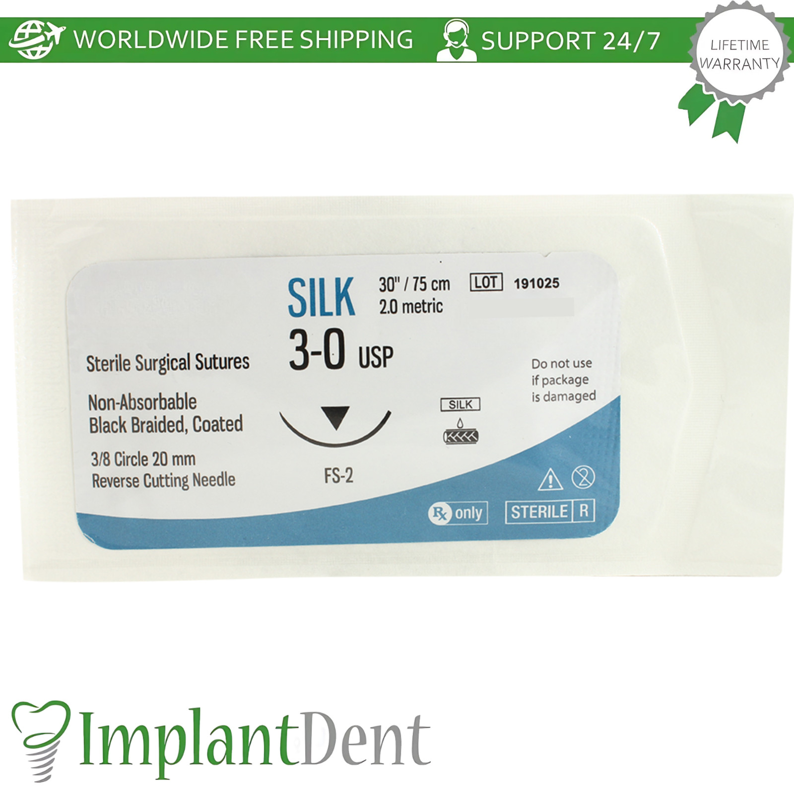 Braided Silk Dental Thread Black Silicone 12pcs SteriIe Individual Packs