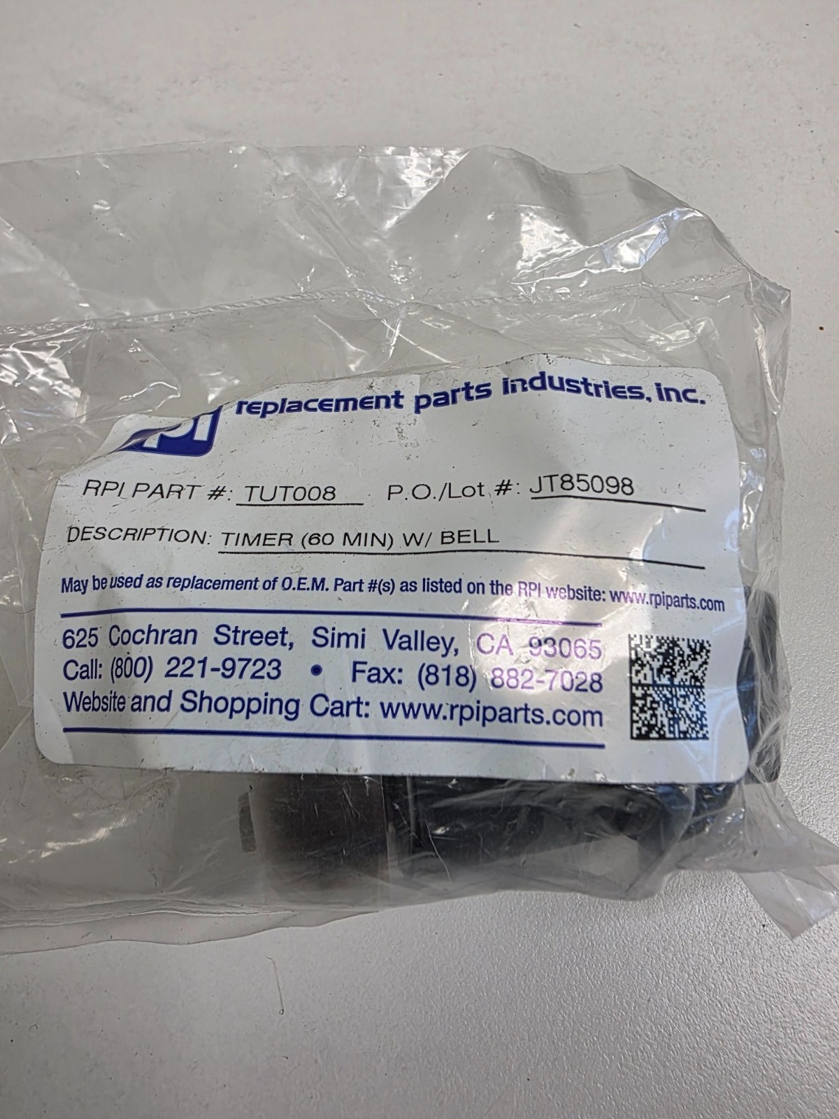 RPI Timer for Autoclave and Sterilizers, 60 Min, Bell Alert, 16A @ 250VAC