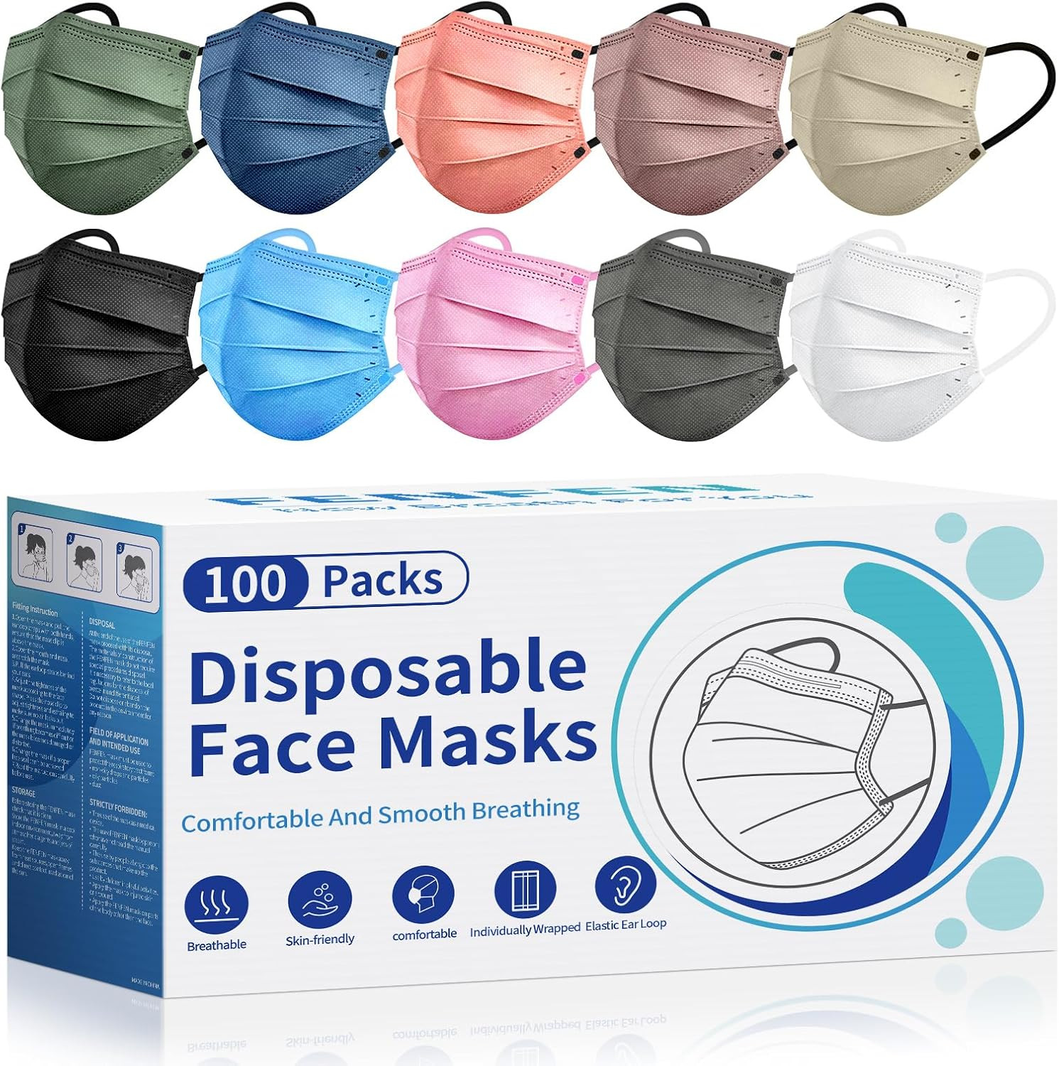 Disposable Face Mask for Adults – FSA HSA Eligible, 100 Pack Individually Wra…