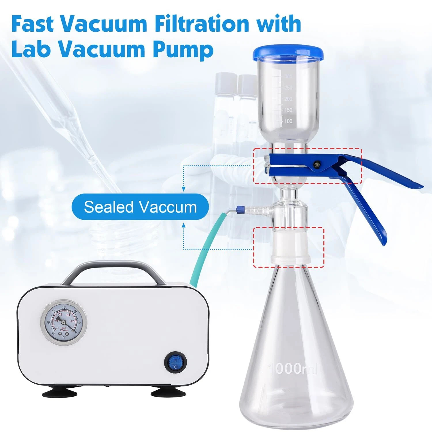 Lab Vacuum Filtration Distillation Apparatus Glass Suction Filter Funnel 1000ml