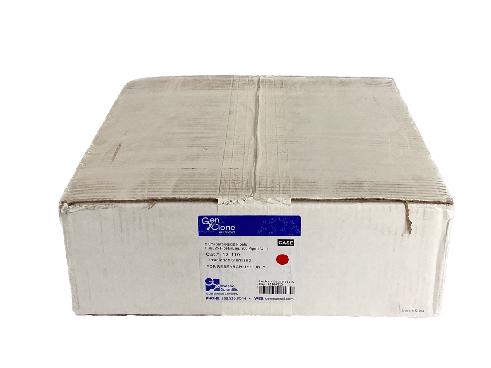 (500/Cs) GENESEE GenClone 5mL Serological Pipets Bulk 25/Bag 12-110