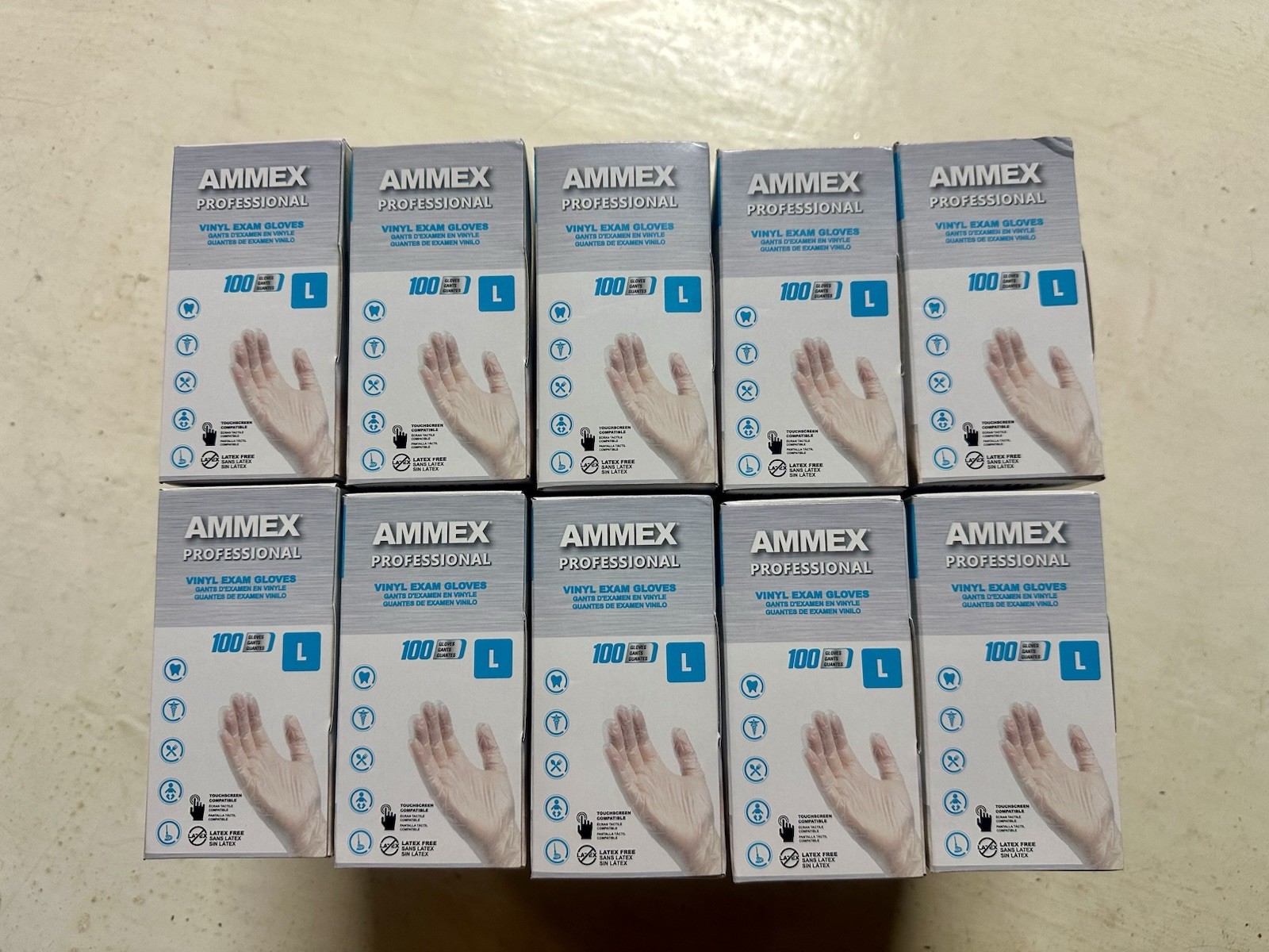 1000 (10 Boxes) AMMEX L Large Clinical Professional Vinyl Exam Gloves Protection