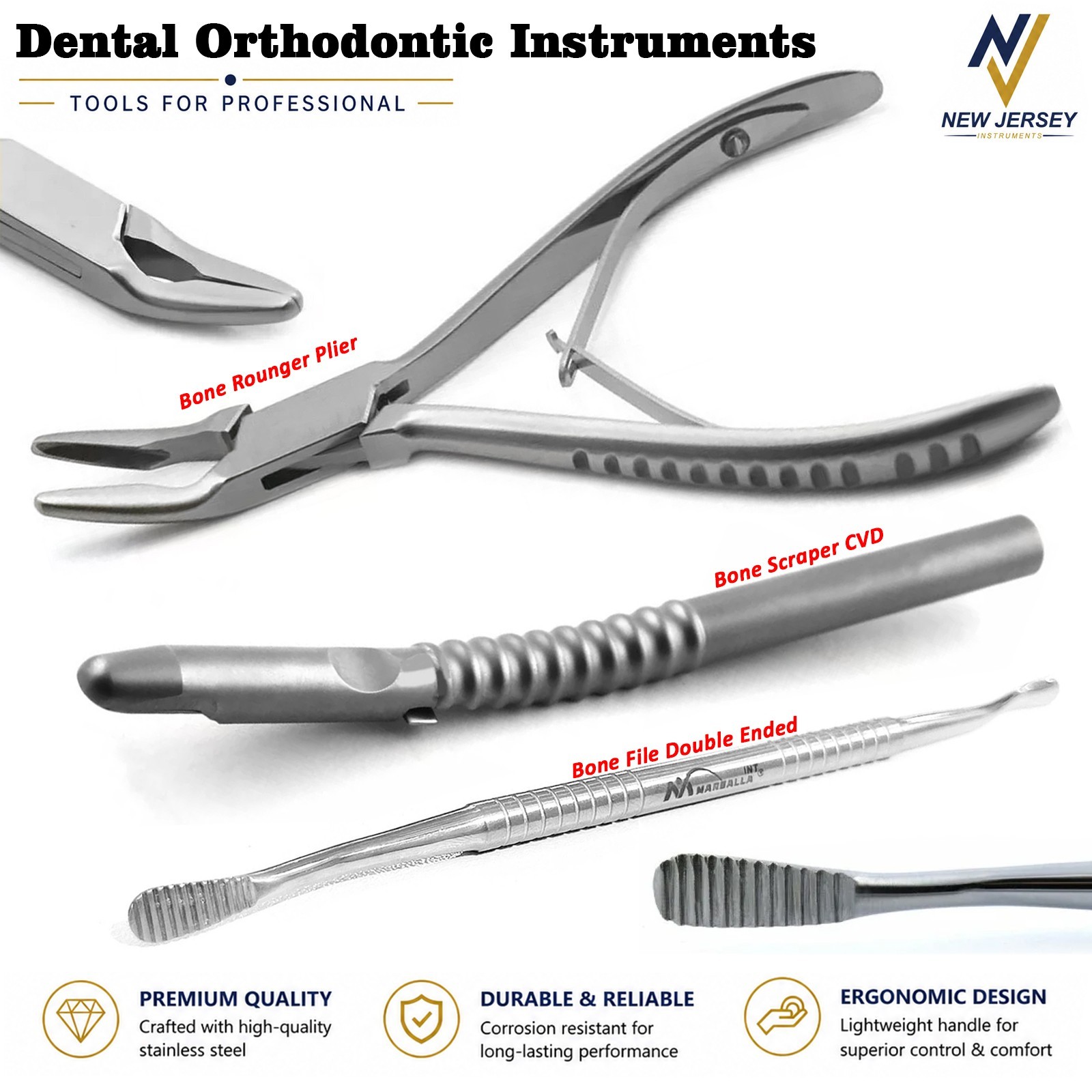 Dental Orthodontic Clinic Kit Bone Rounger Plier Bone Scraper Curved Bone File