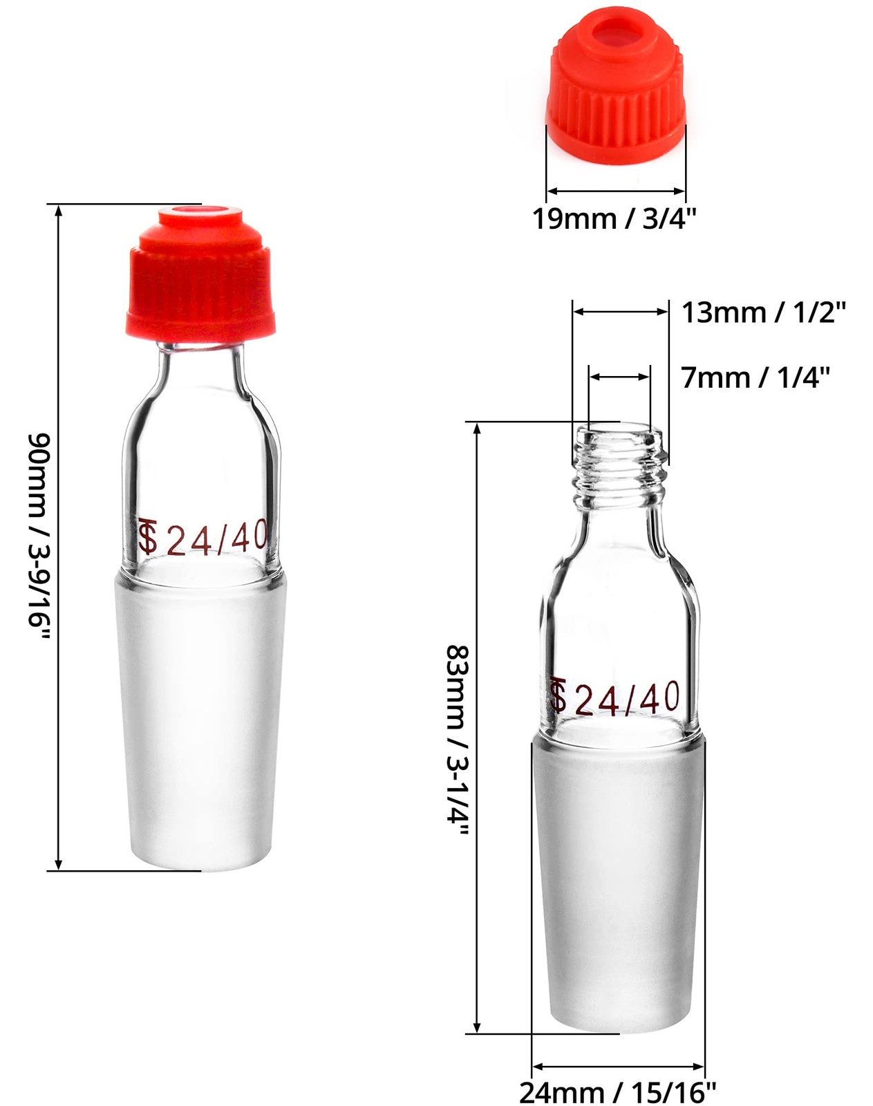QWORK Thermometer Inlet Adapter with 24/40 Inner Joint, 2 Pack 24/40, 2 pack